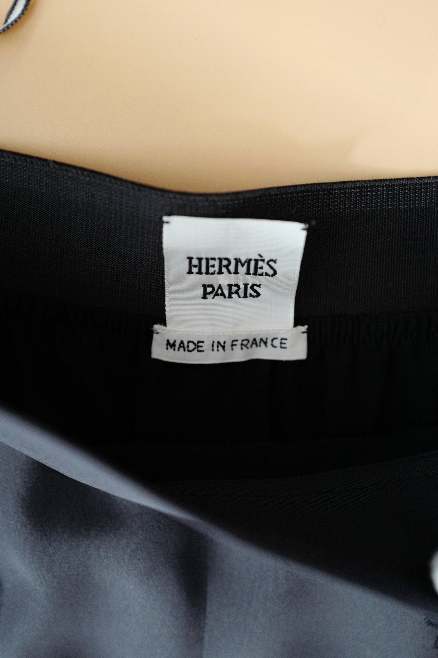 NEW Hermès Women’s Pajama Pants Embroidered Silk Canvas Gris Charbon Size 36