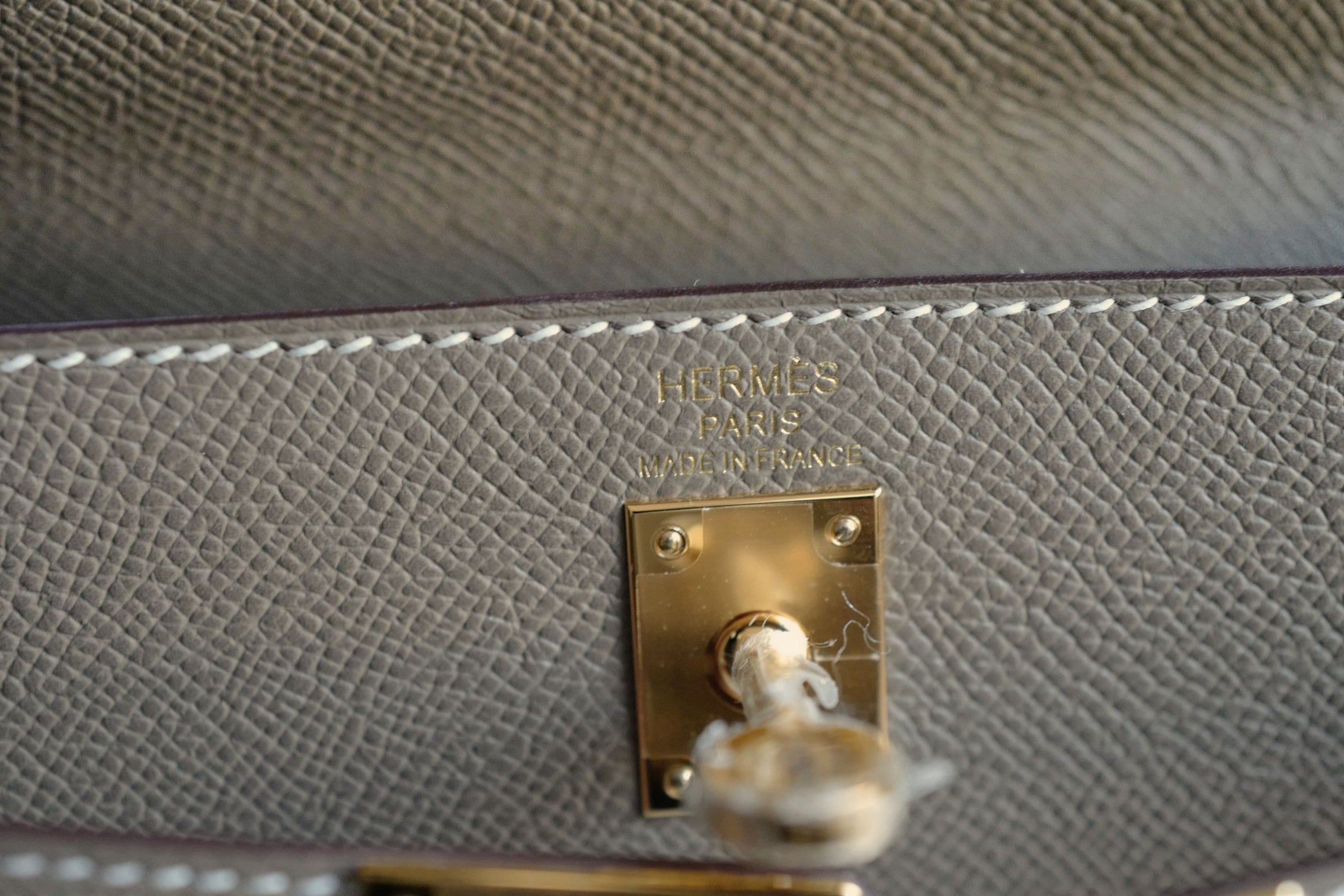 NEW Hermes Kelly 25 Etoupe Epsom Sellier Gold Hardware