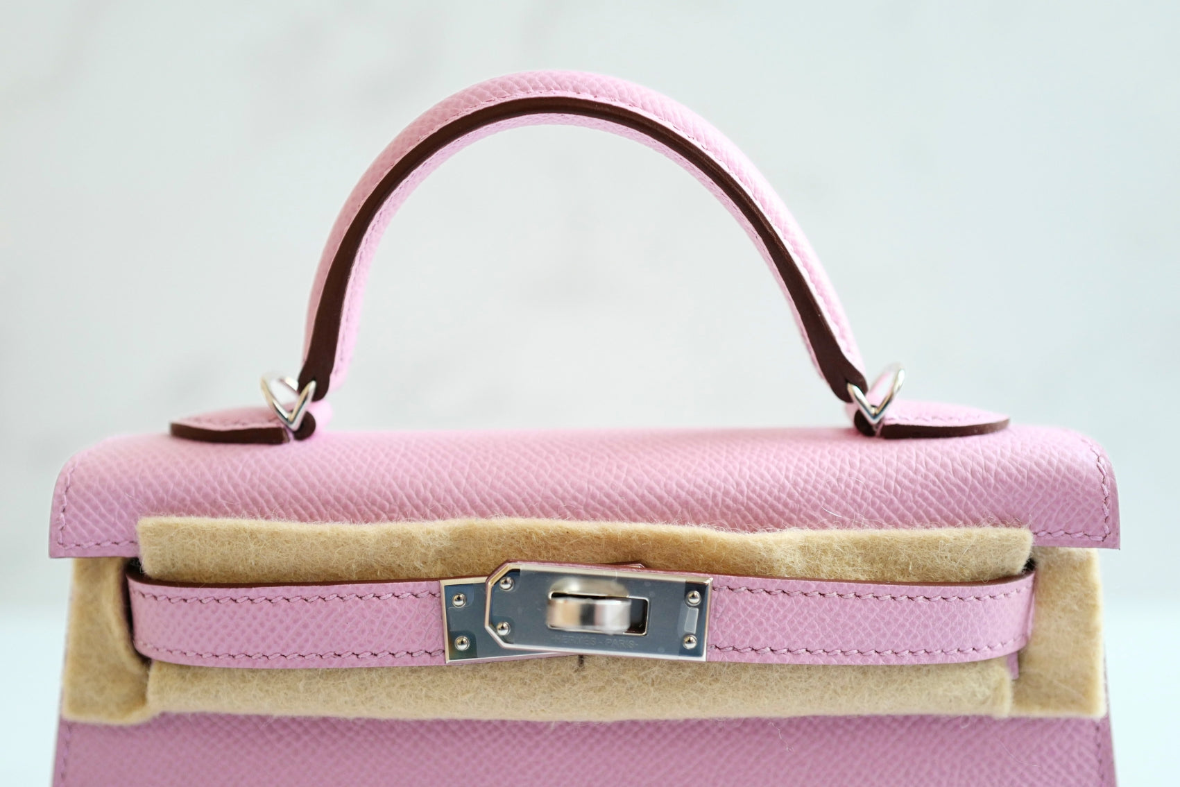 Hermès Mini Kelly Mauve Sylvestre Epsom Leather Palladium Hardware K Stamp