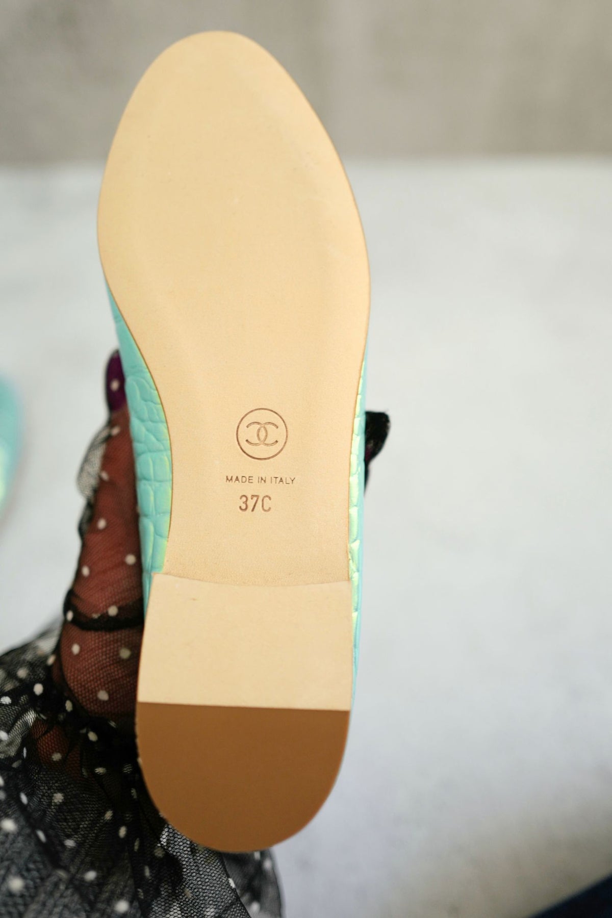NEW Chanel 26K Ballet Flats Crocodile Embossed Calfskin Turquoise Blue Size 37C