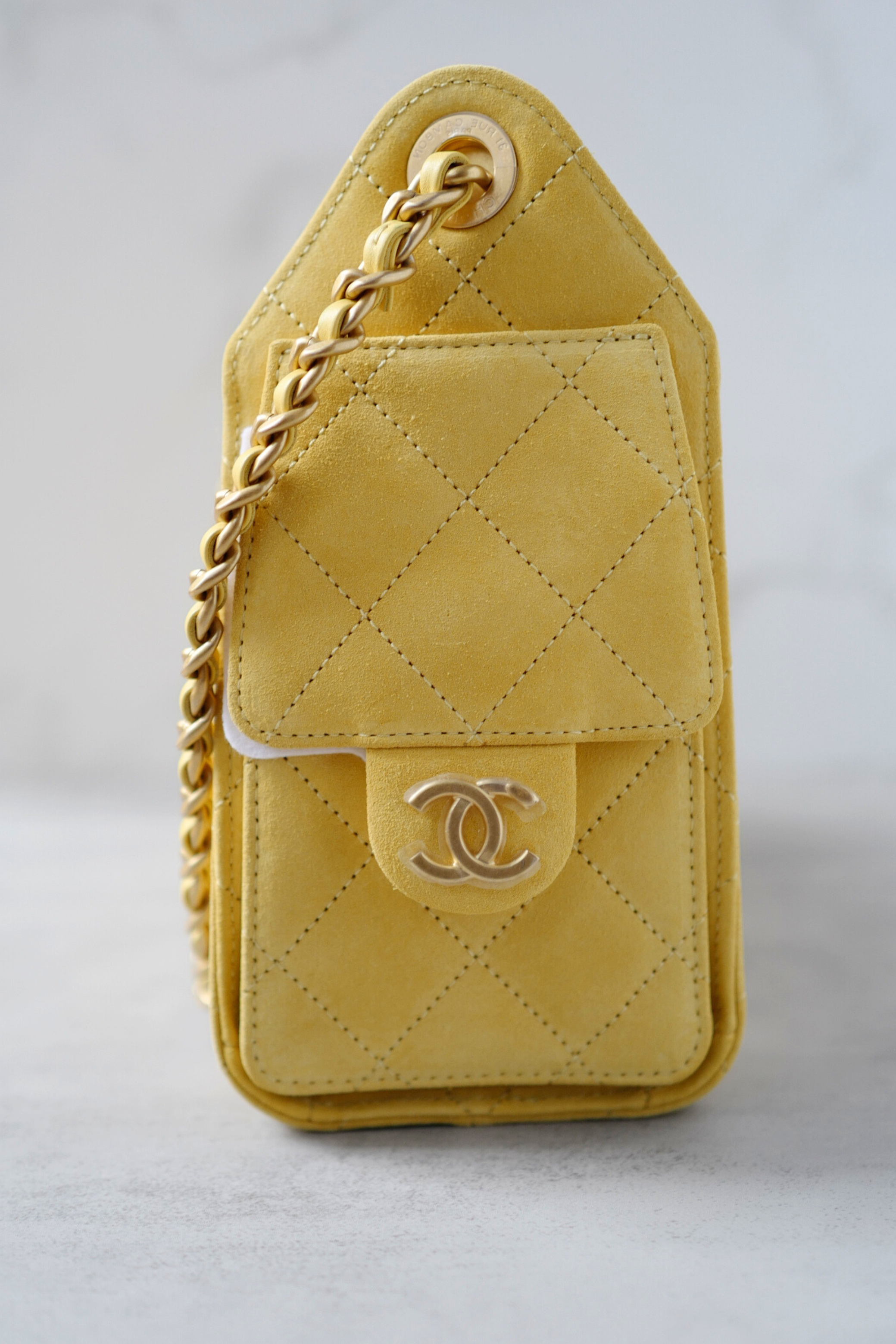 NEW Chanel 26C Mini Hobo Shoulder Bag in Yellow Suede with Gold Hardware