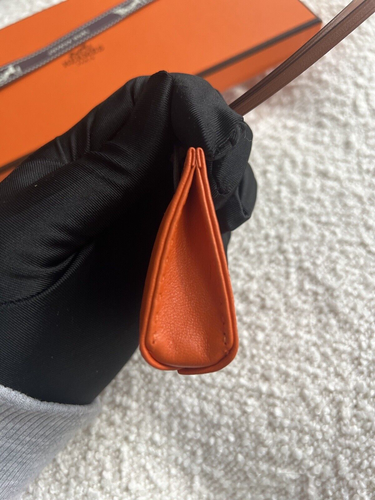 *BNIB* Hermes Orange Shopping Bag Charm Milo Lambskin In Feu/Gold