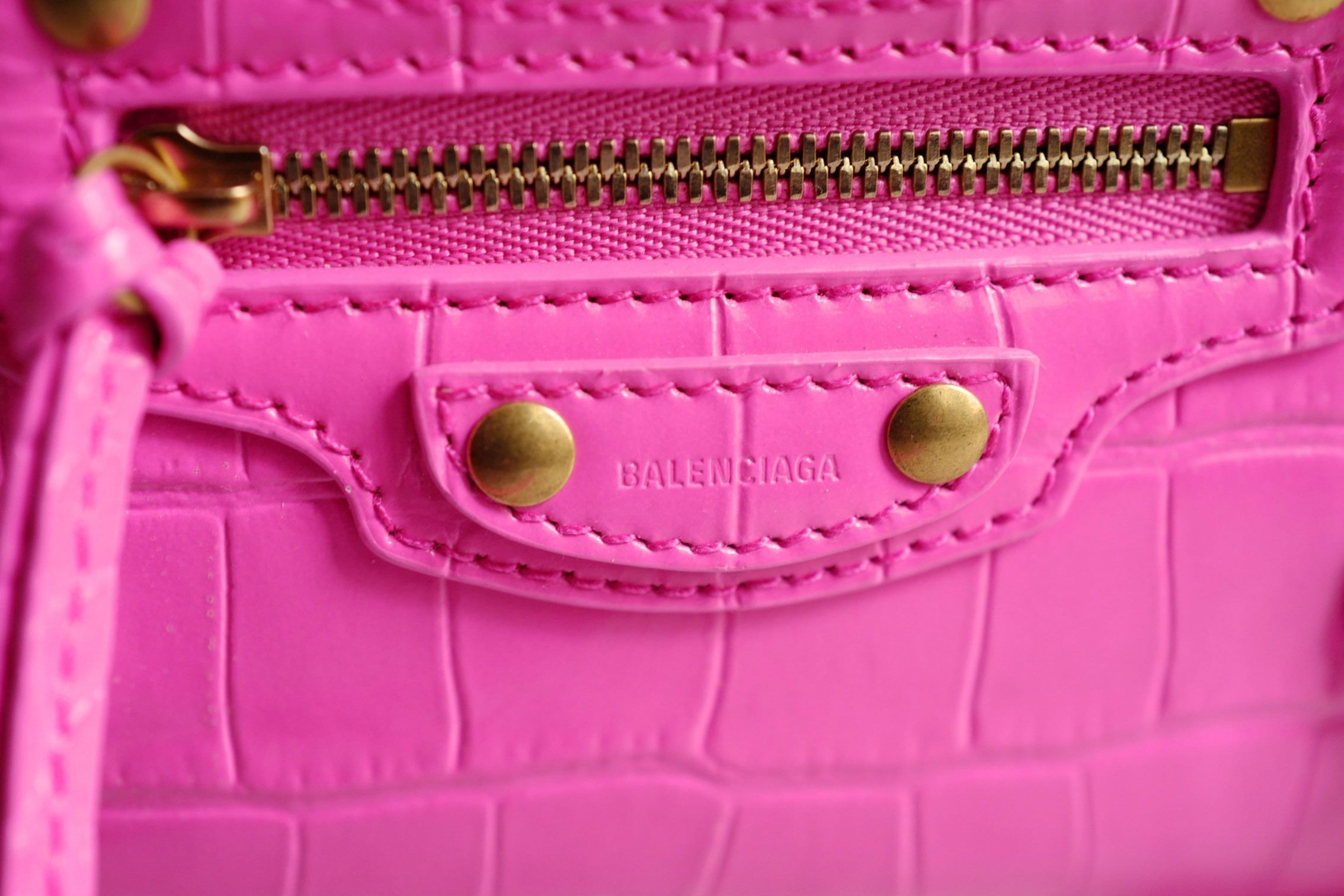 Balenciaga Neo Classic Nano Size In Bright Pink Croco Leather