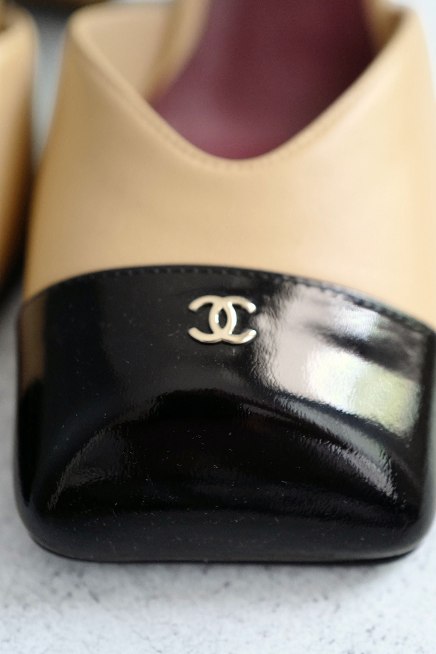 Chanel 26s Slingbacks Matthieu Blazy's Beige Black Lambskin Calfskin Size 38