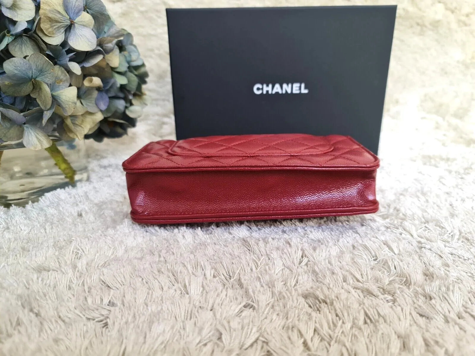 Chanel Wallet on Chain Metier D’art Shiny Calfskin Caviar In Burgundy Gold HW