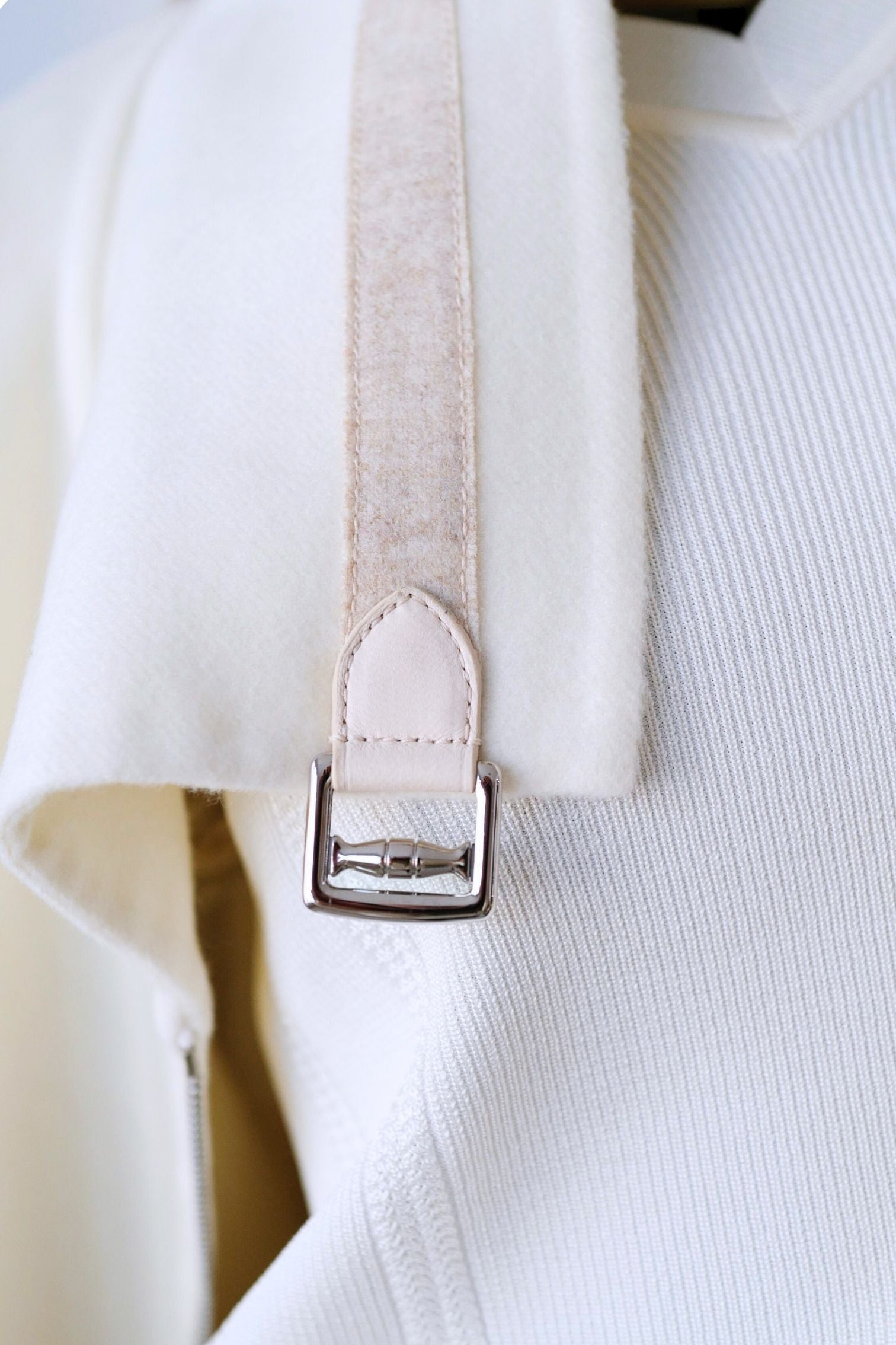 Hermès Double-Face Cashmere Coat with Felt & Leather Details in Natural White Size 34