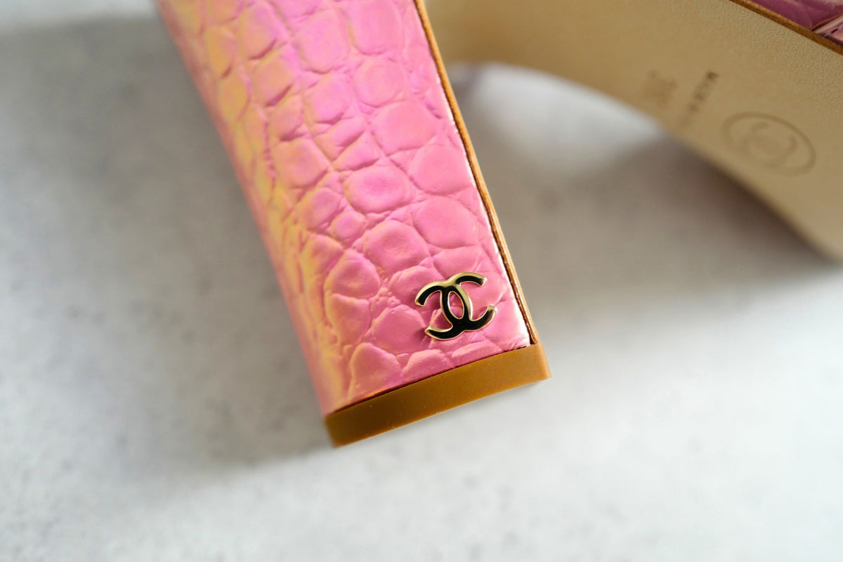 Chanel 26K Matthieu Blazy's Sling Backs Croc Embossed Calfskin Pink Size 38