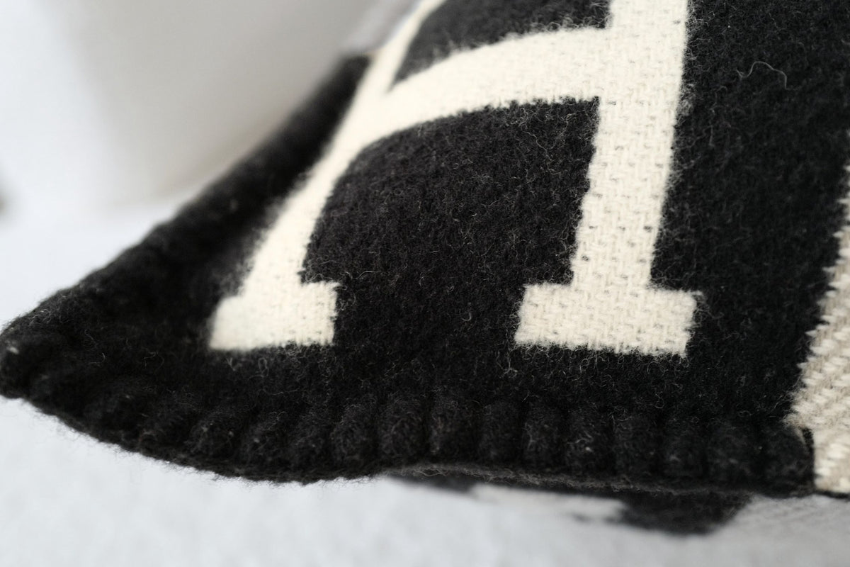 New Hermes Avalon III Jacquard Cushion Petit Modele Wool Cashmere Ecru Noir