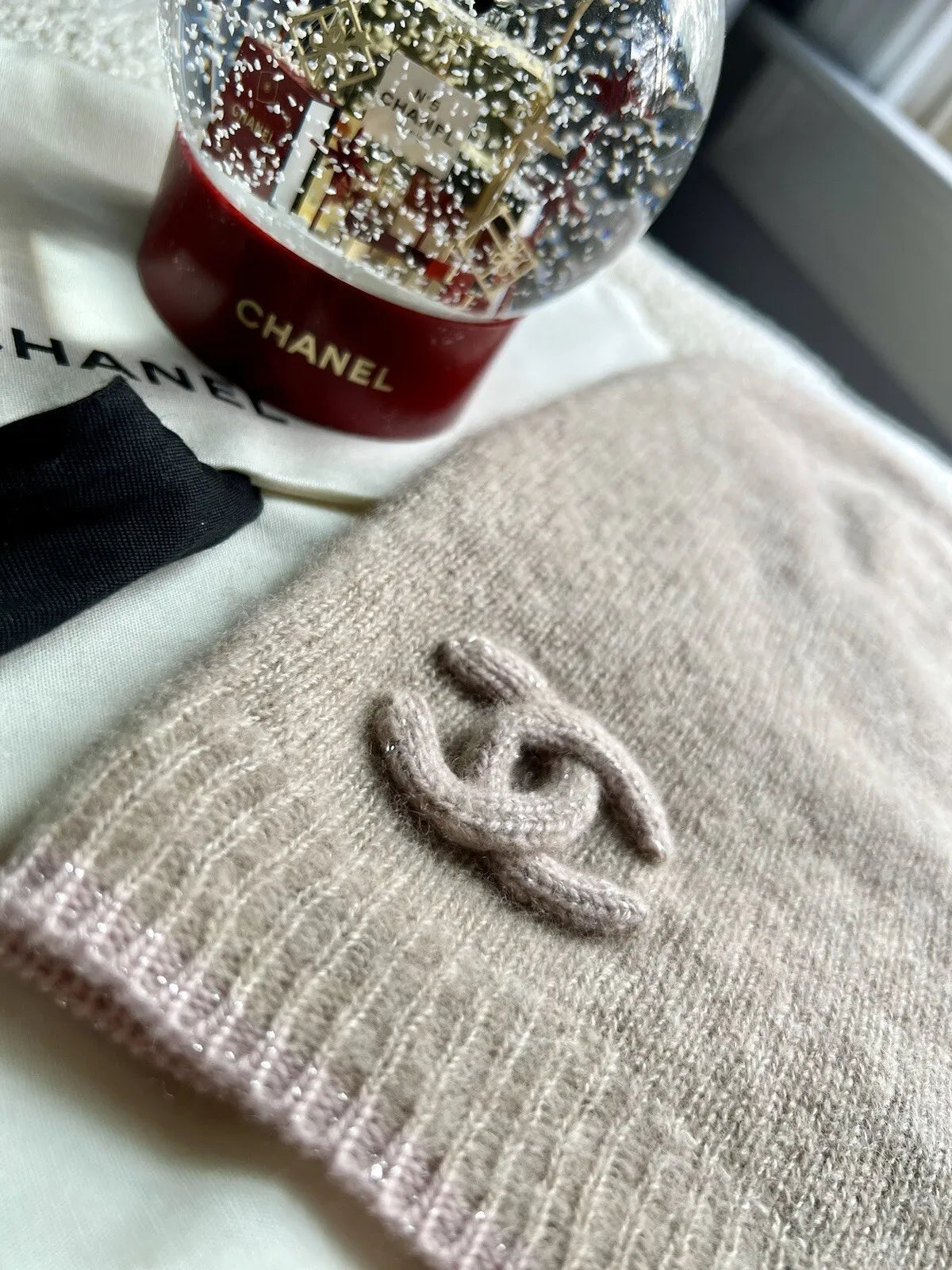 Chanel Beanie Cashmere 24C In Grey/pink CC Logo All Size NEW