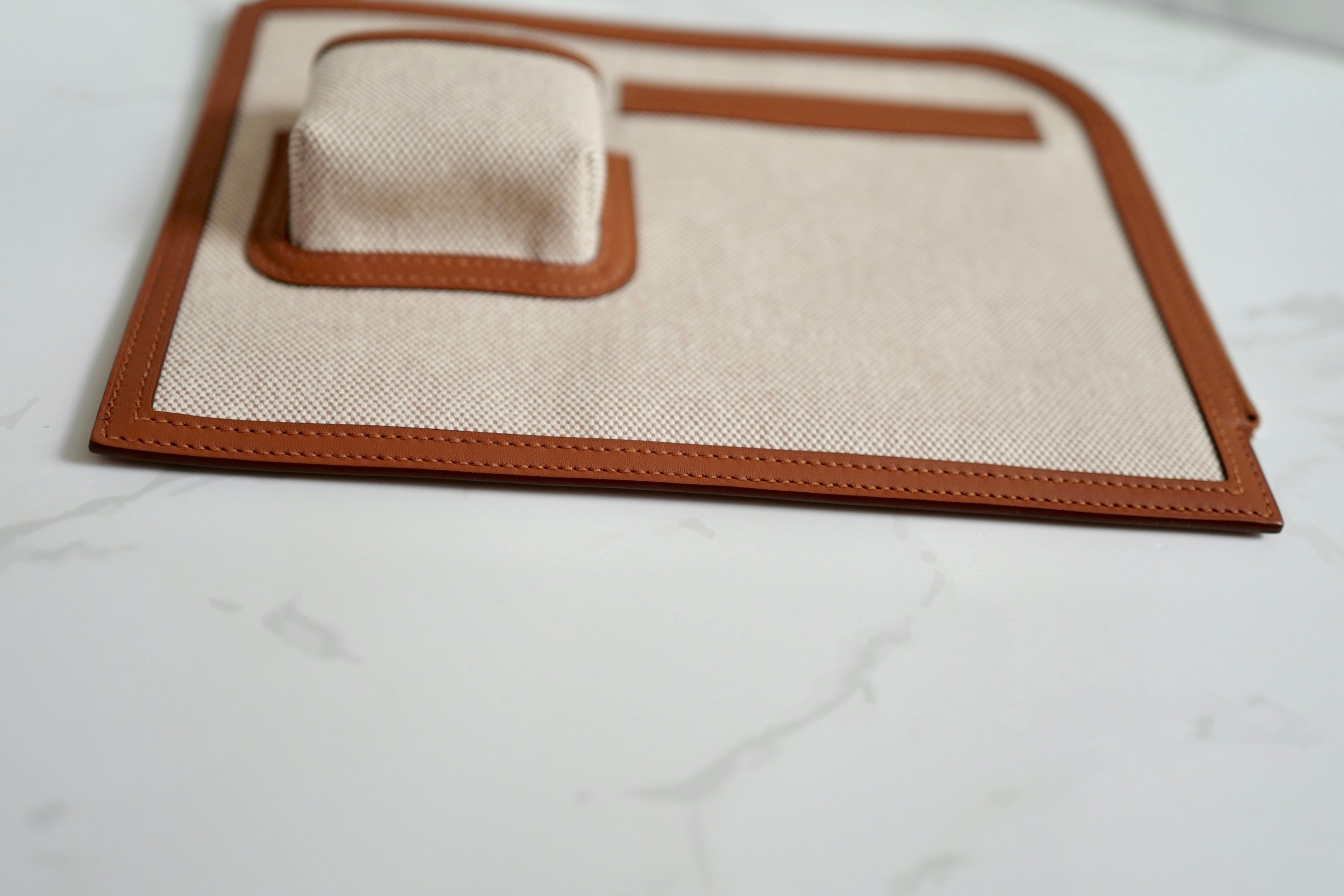BNIB Hermès H Swift Canvas Cargo Travel Pouch in Ecru-Gold with Palladium HW