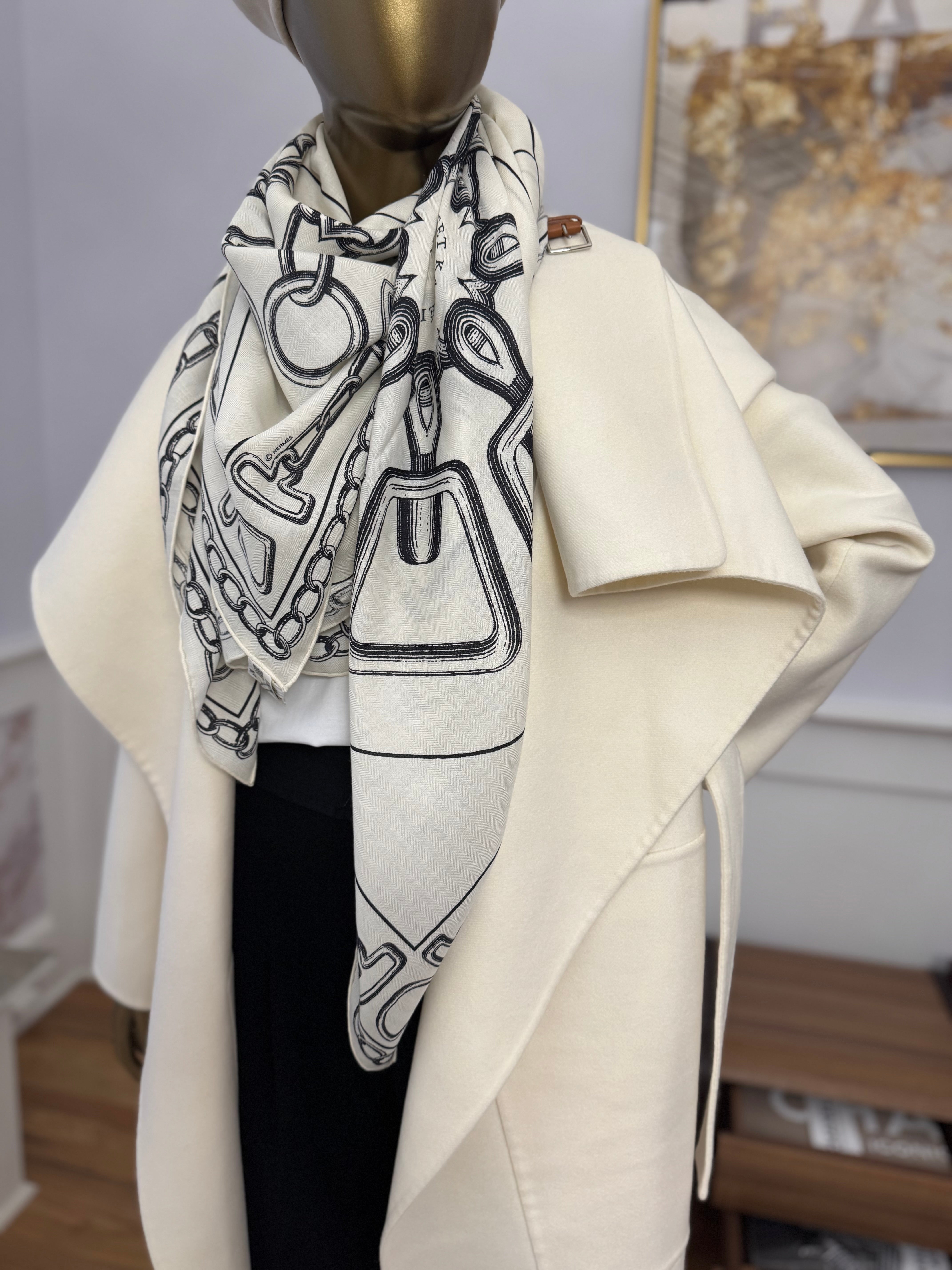 Hermes Shawl 140 L'Effet Kaleidoscope 07 HG/Blanc/Noir