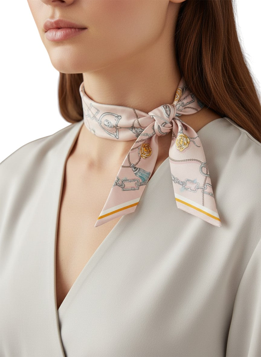 Hermès Twilly C’est La Fête Bleu Glacier / Rose Poudre / Gris 100% Silk Twill
