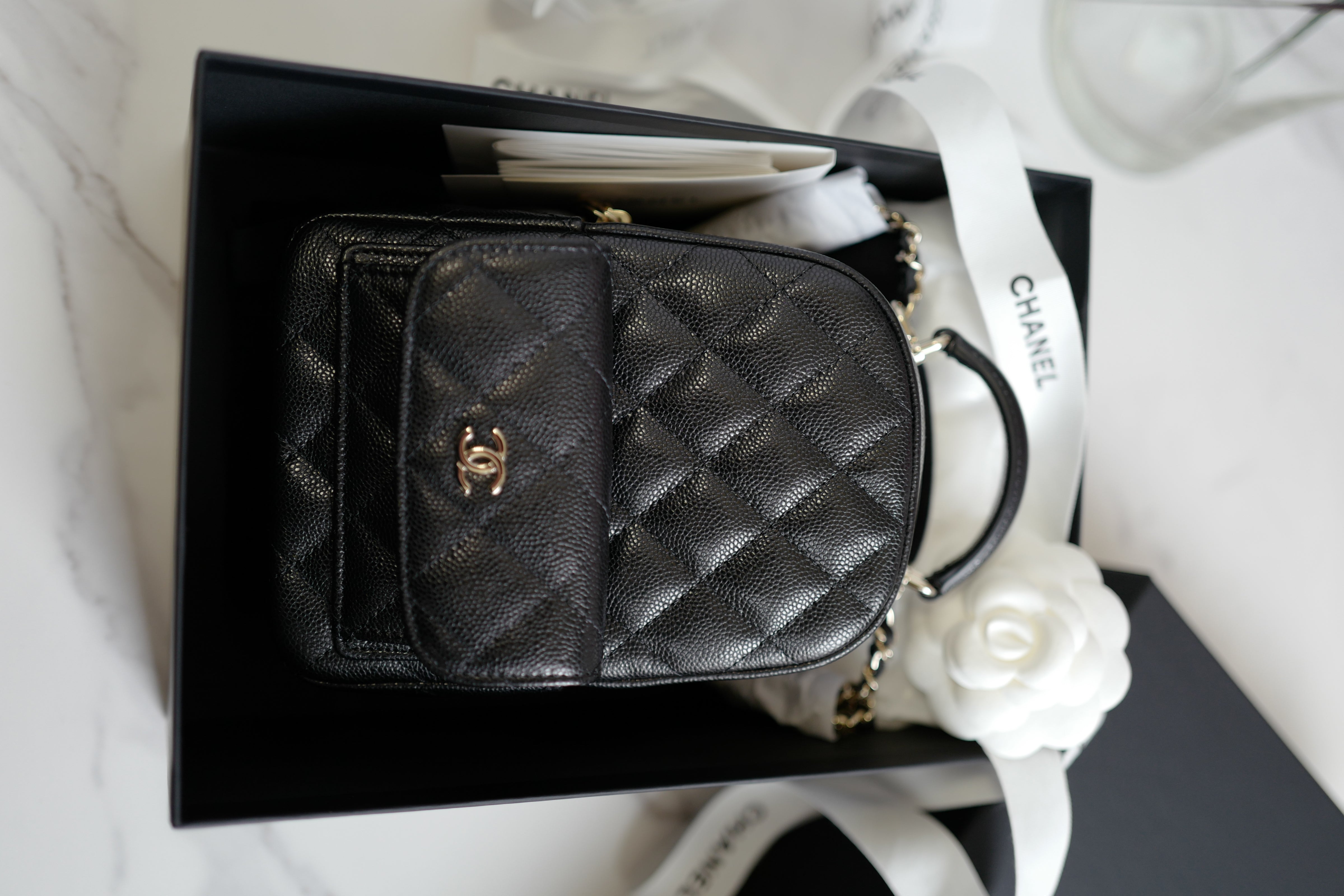 BNIB Chanel 24C Mini Backpack in Black Caviar Leather with Light Gold HW