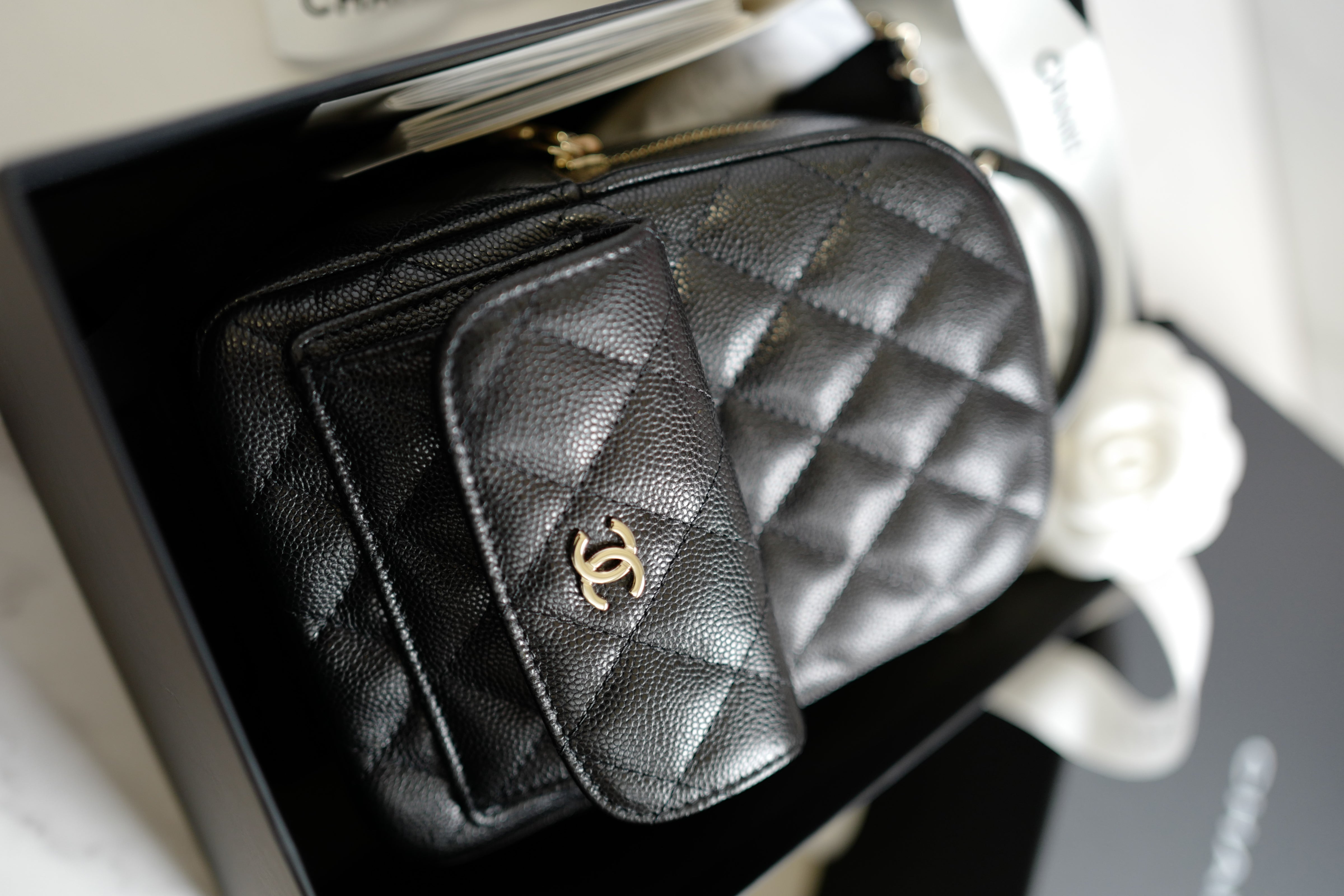 BNIB Chanel 24C Mini Backpack in Black Caviar Leather with Light Gold HW