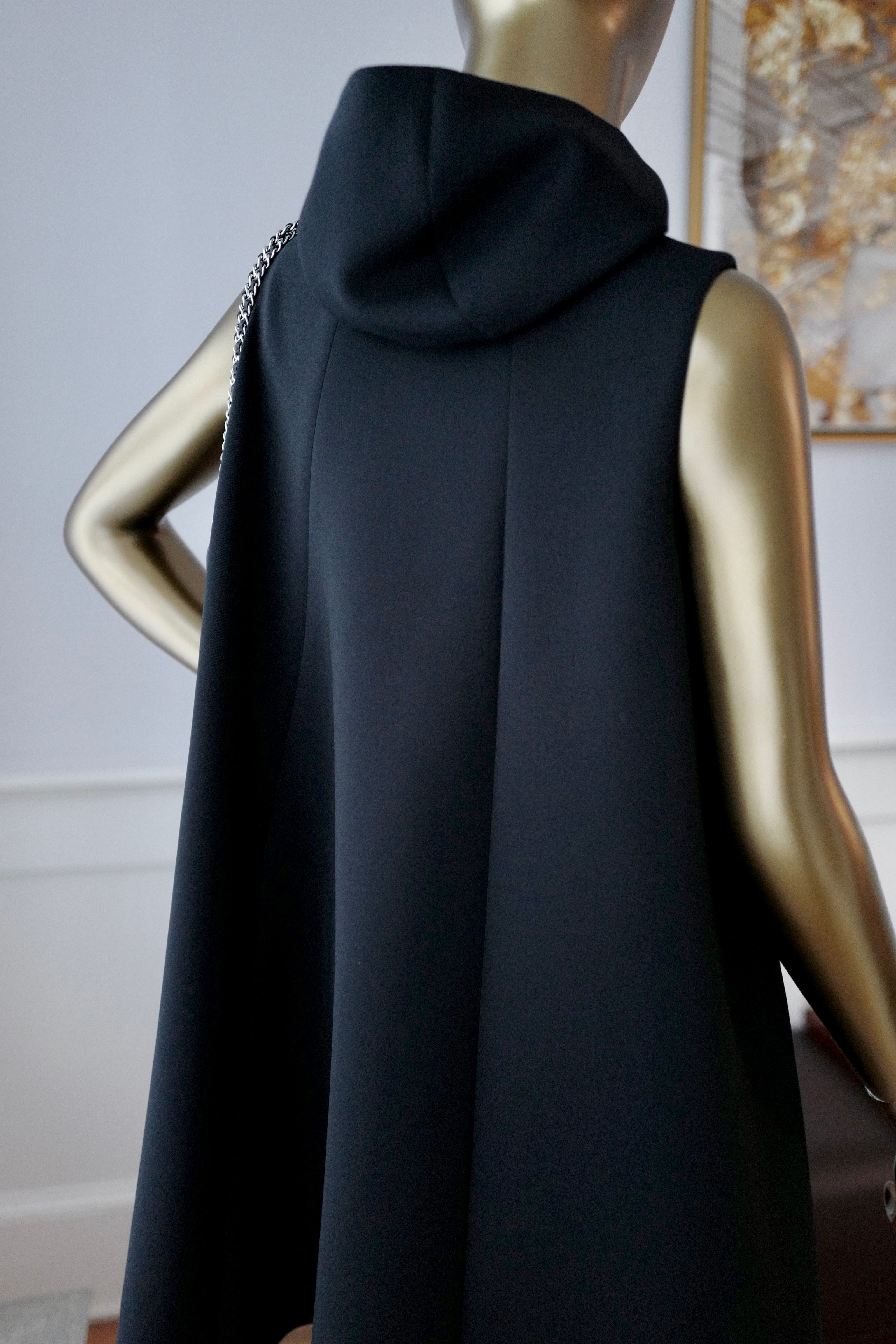 NEW Chanel 25S Dress in Black Shimmery Pleated with Hoodie size 36