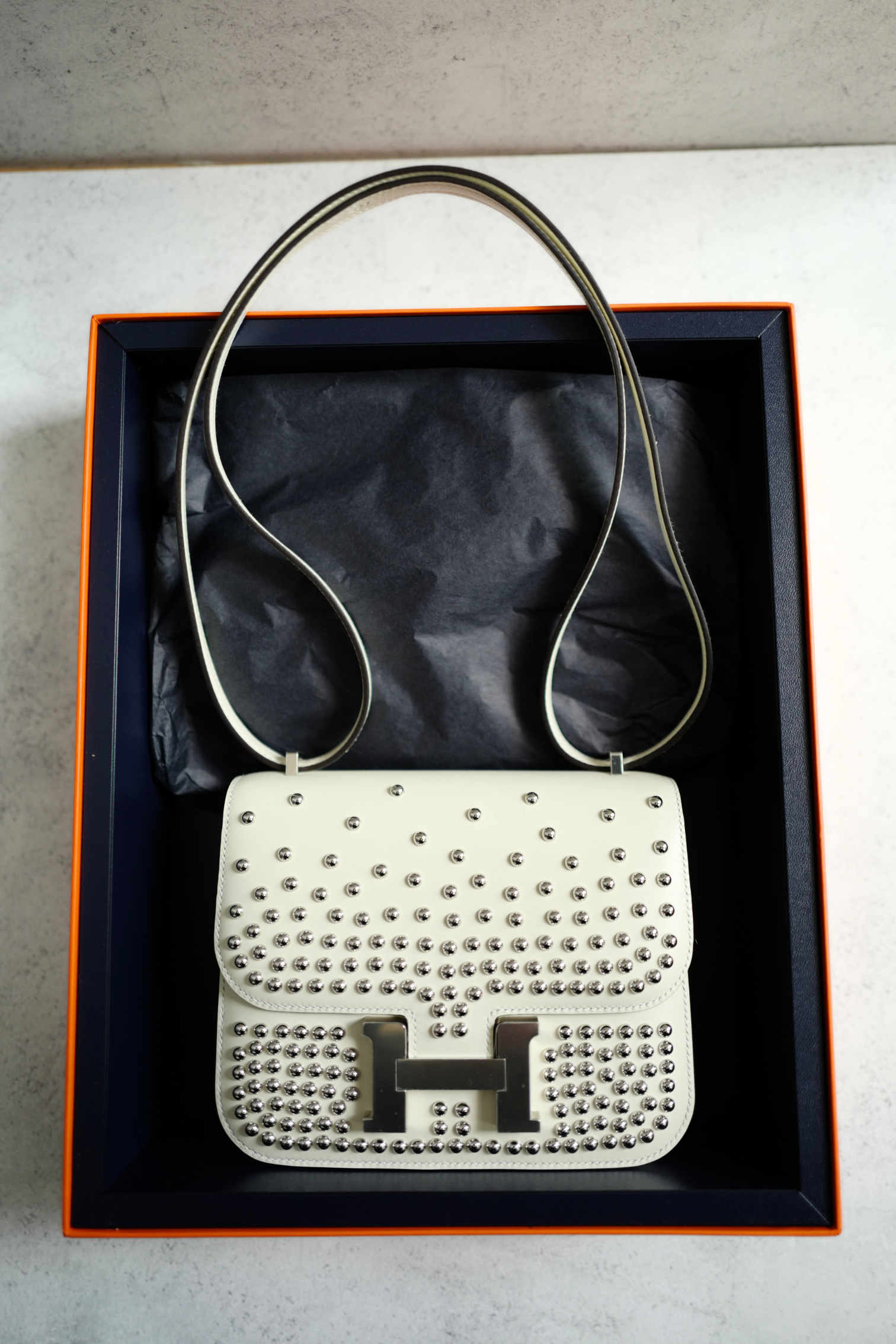 BNIB Hermes Mini Constance 18 Miroir Cloute Cream Calfskin So PHW G Stamp 2026