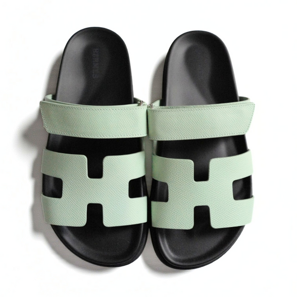 BNIB Hermès Chypre Sandals Vert Jade Green Leather Women's Size 37