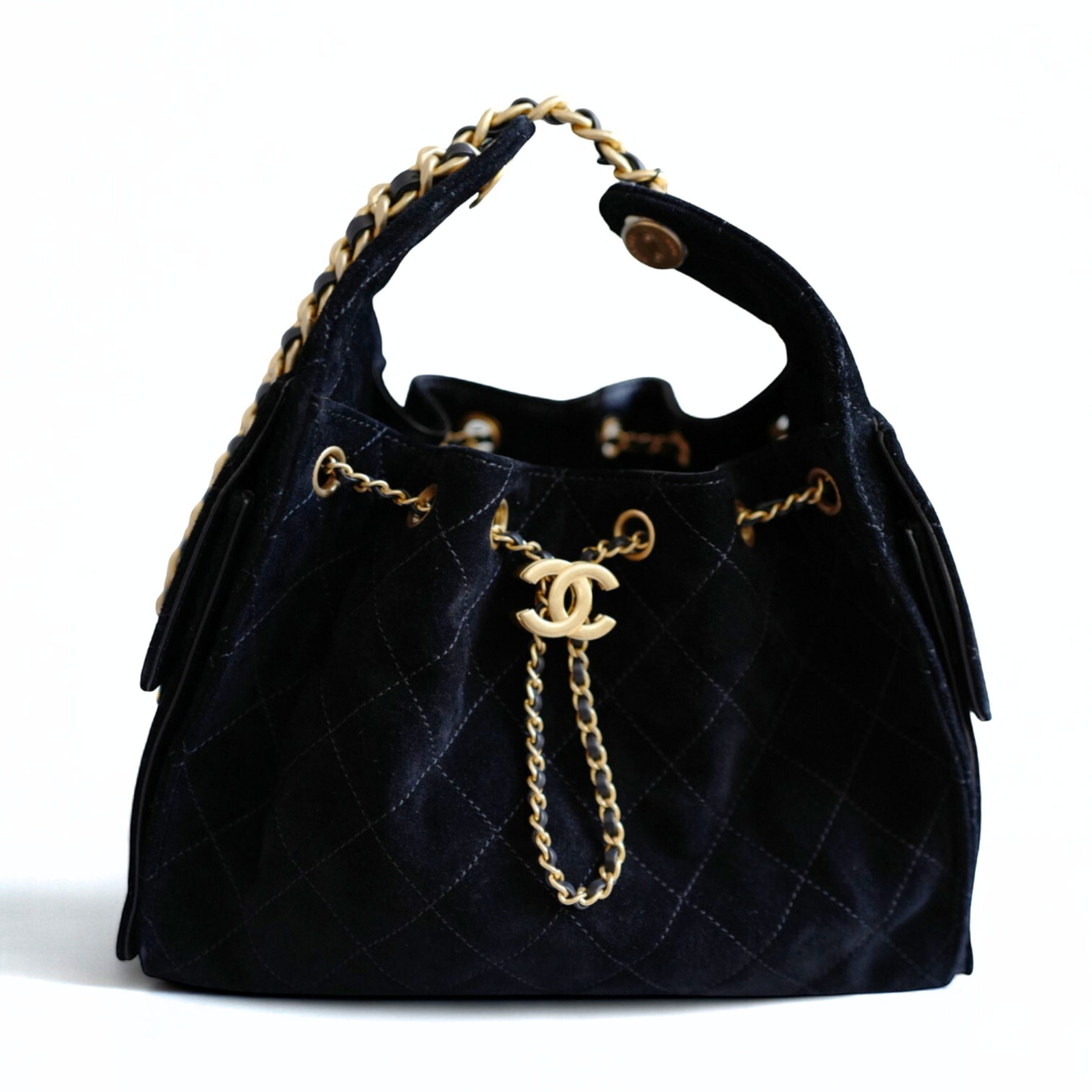 BNIB Chanel 25K Small Hobo Bag Black Suede with Gold Hardware