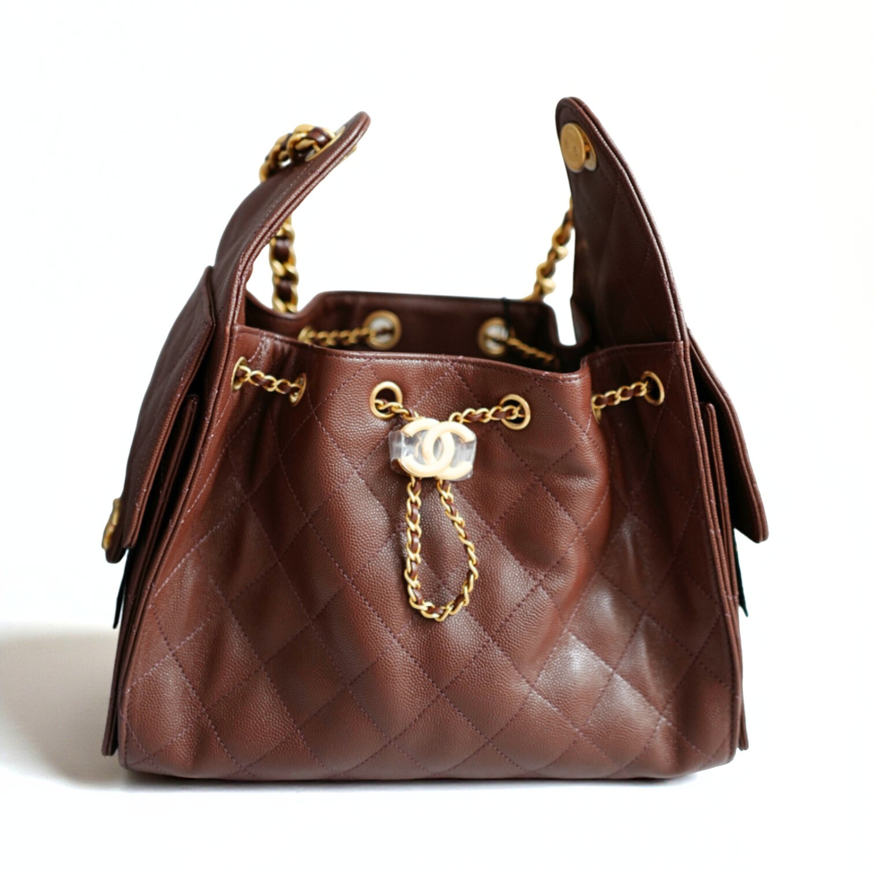 BNIB Chanel 25K Small Hobo Bag Dark Brown Grained Calfskin with Gold Hardware