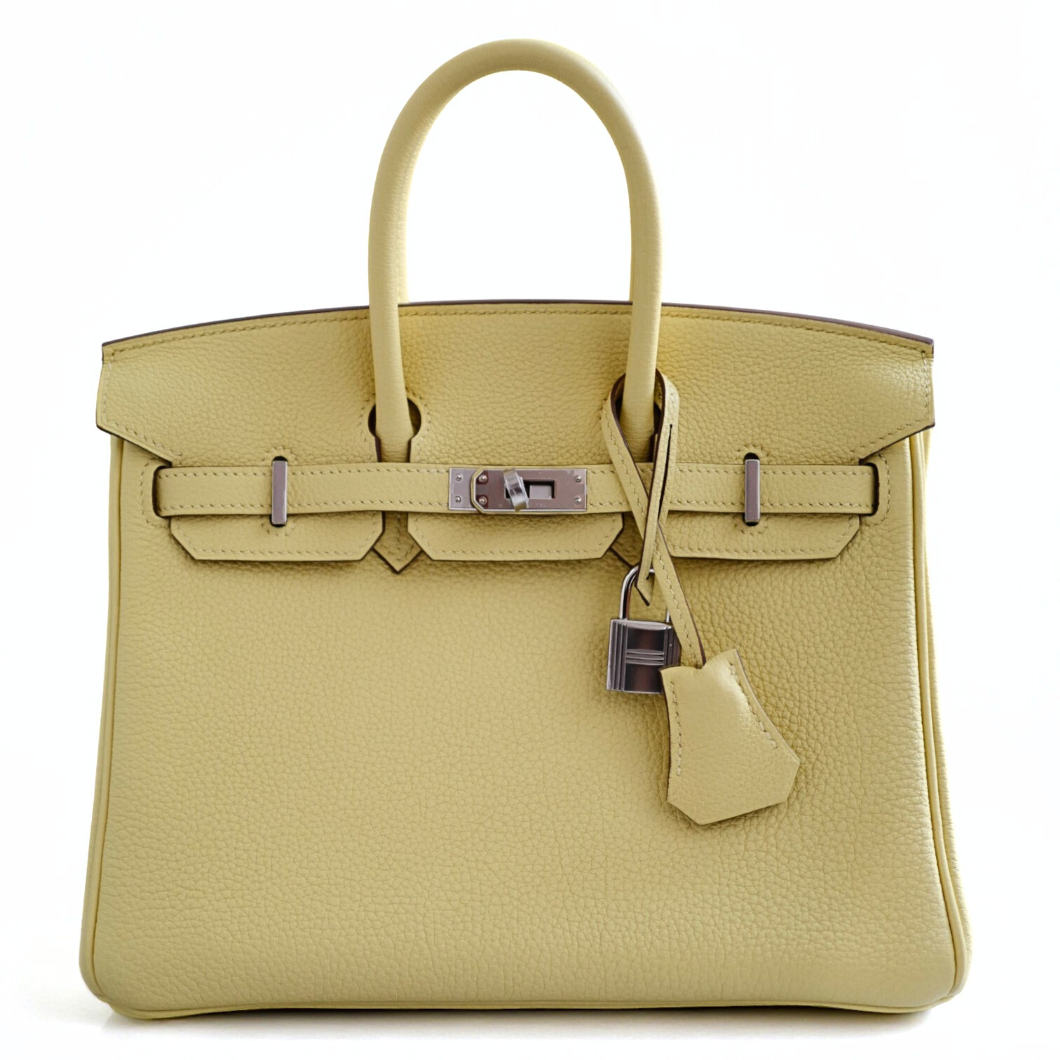 BNIB Hermès Birkin 25 Bag Jaune Poussin Togo Leather Palladium Hardware Stamp W