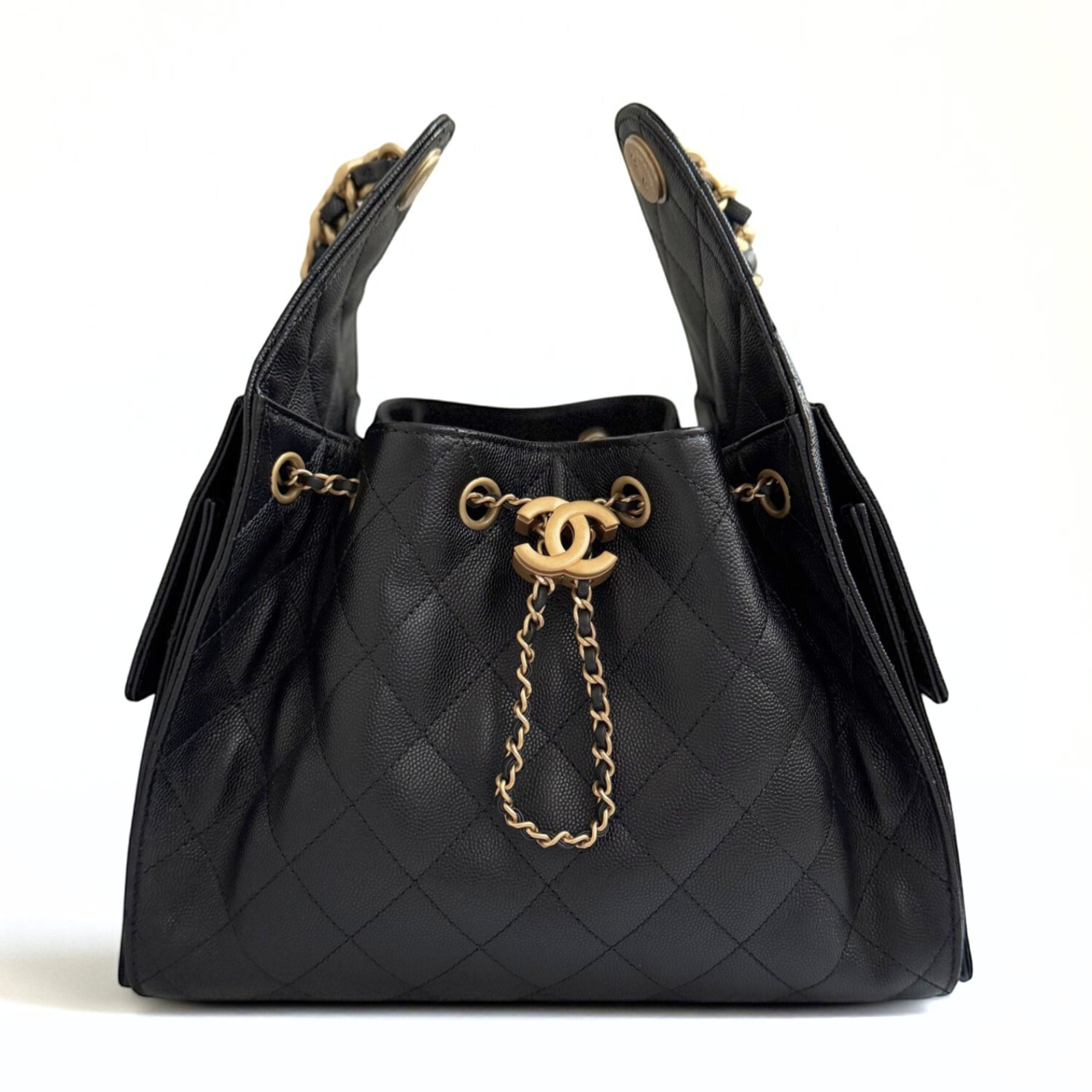 NEW Chanel 25S Small Hobo Bag Black Grained Calfskin with Gold Hardware