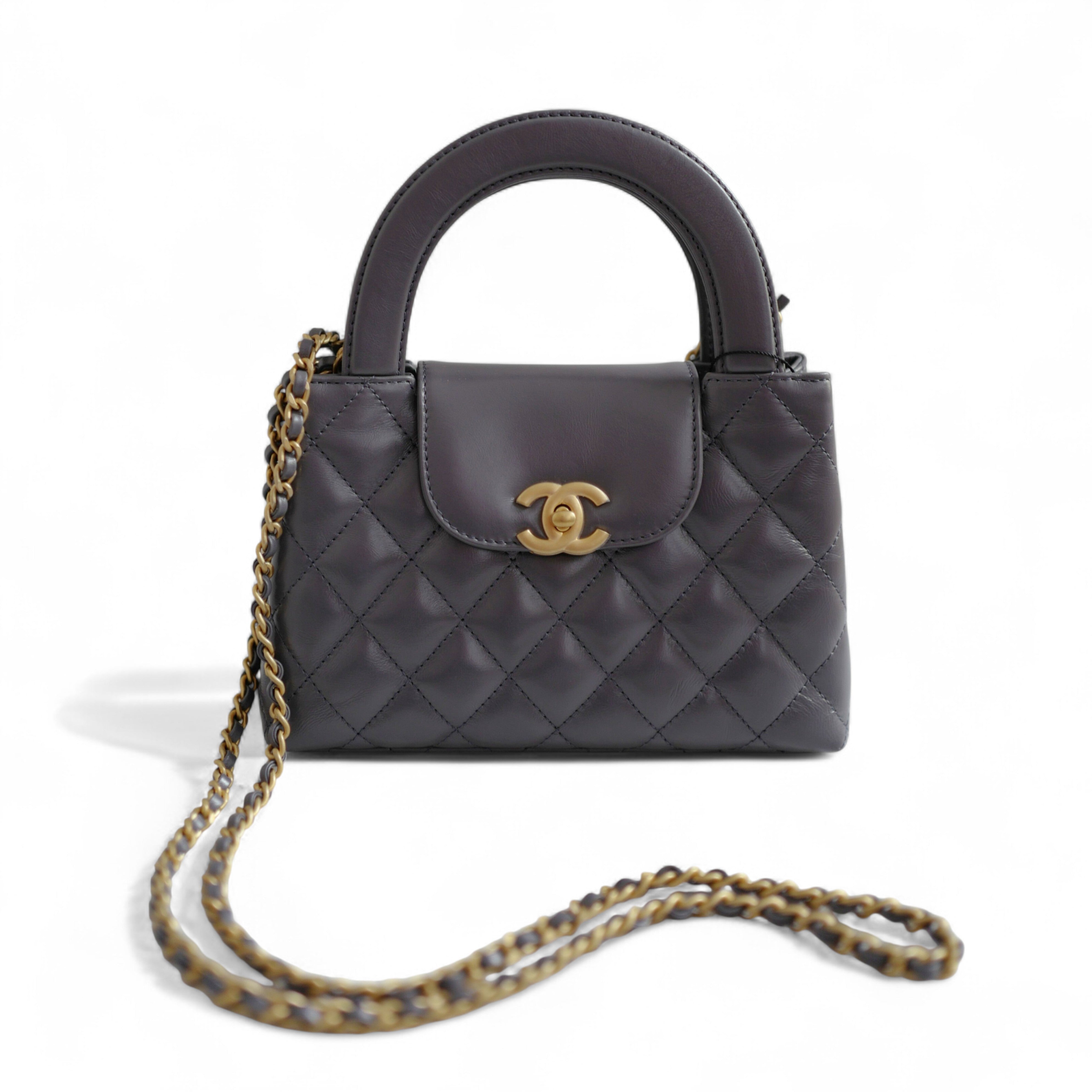 BNIB Chanel Kelly Small Shopping Bag in Grey Shiny Calfskin & Gold-Tone Hardware