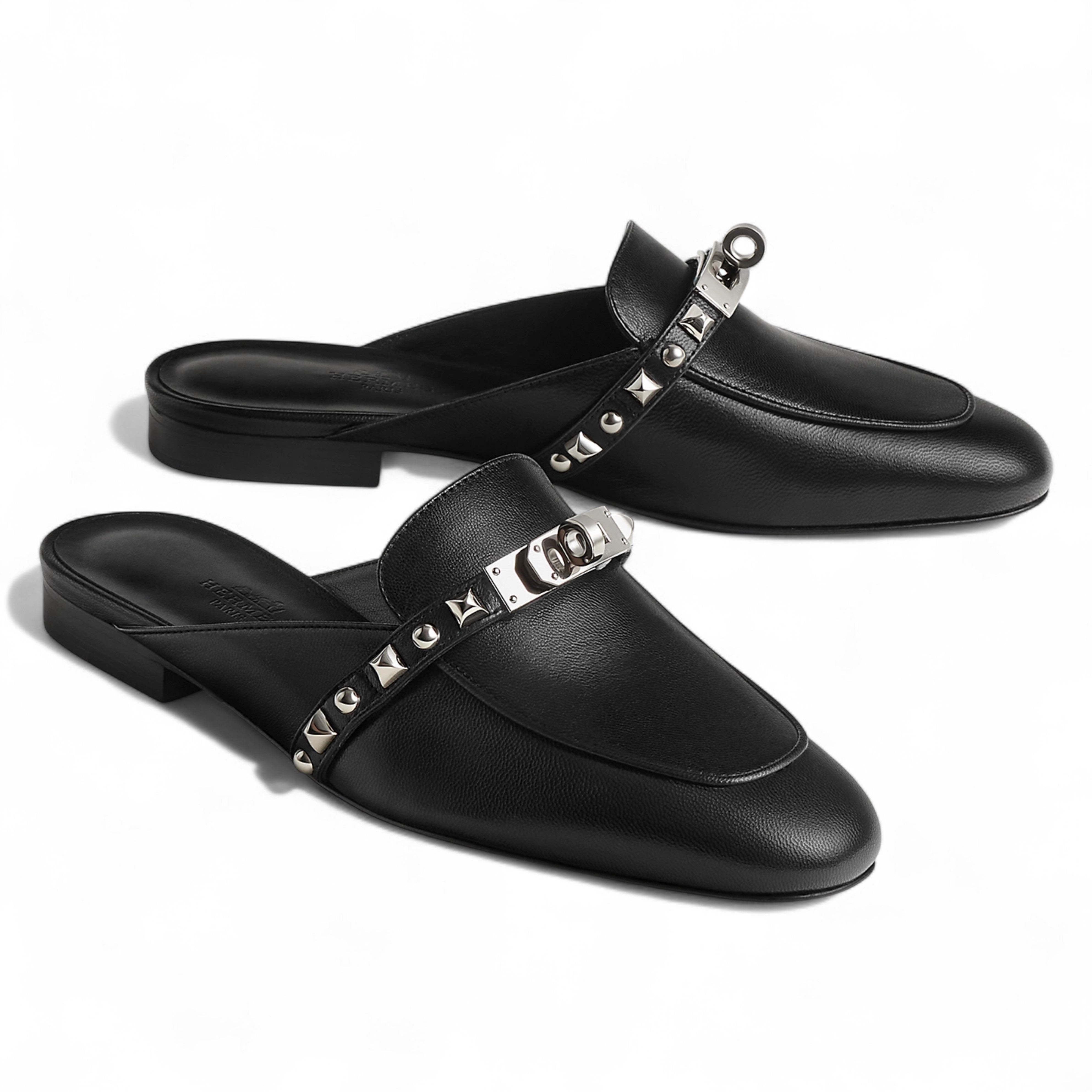 BNIB Hermes Mule Femme OZ Chevre/ Clous Noir 38