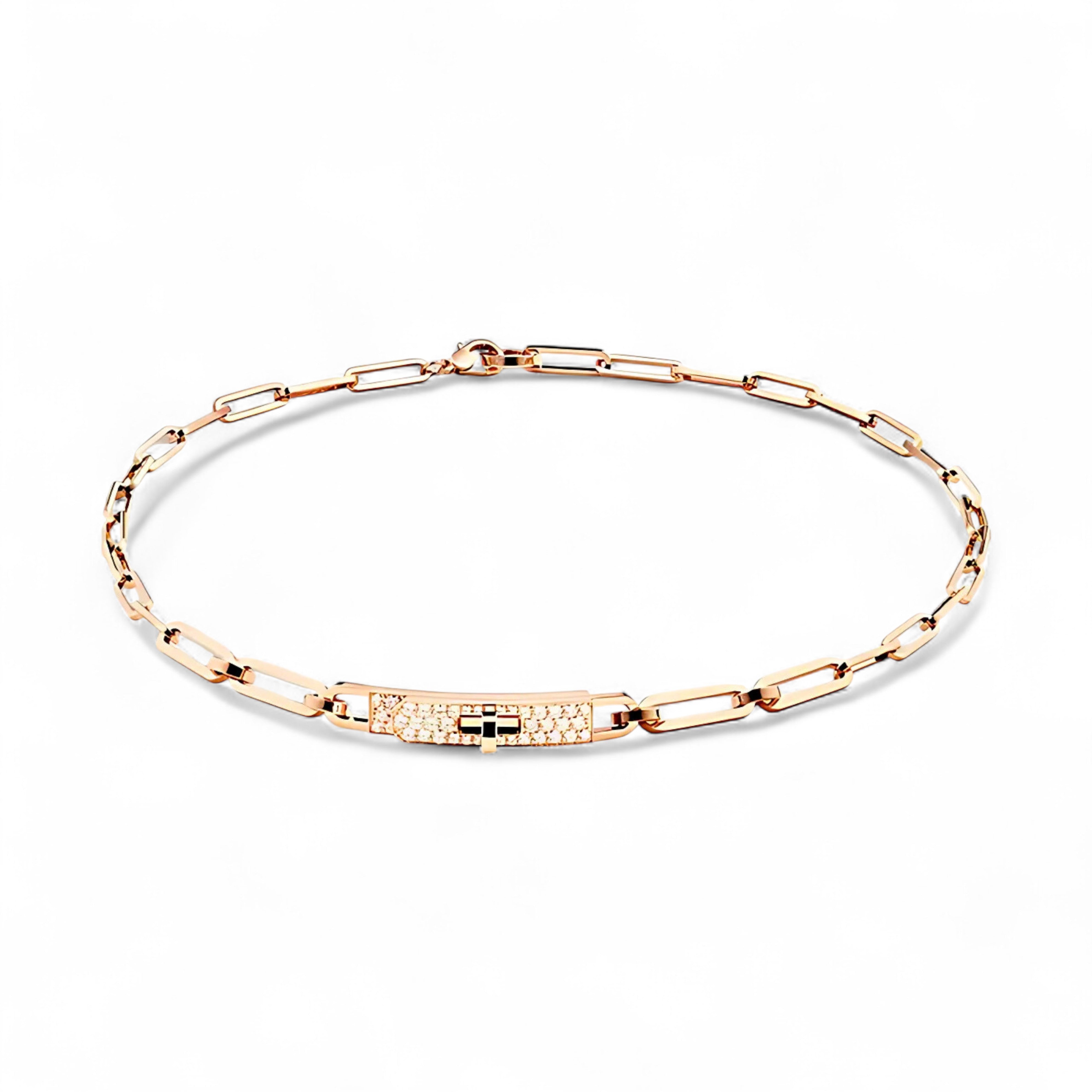 BNIB Hermes Kelly chaine Double Chain/Choker necklace diamonds Yellow Gold