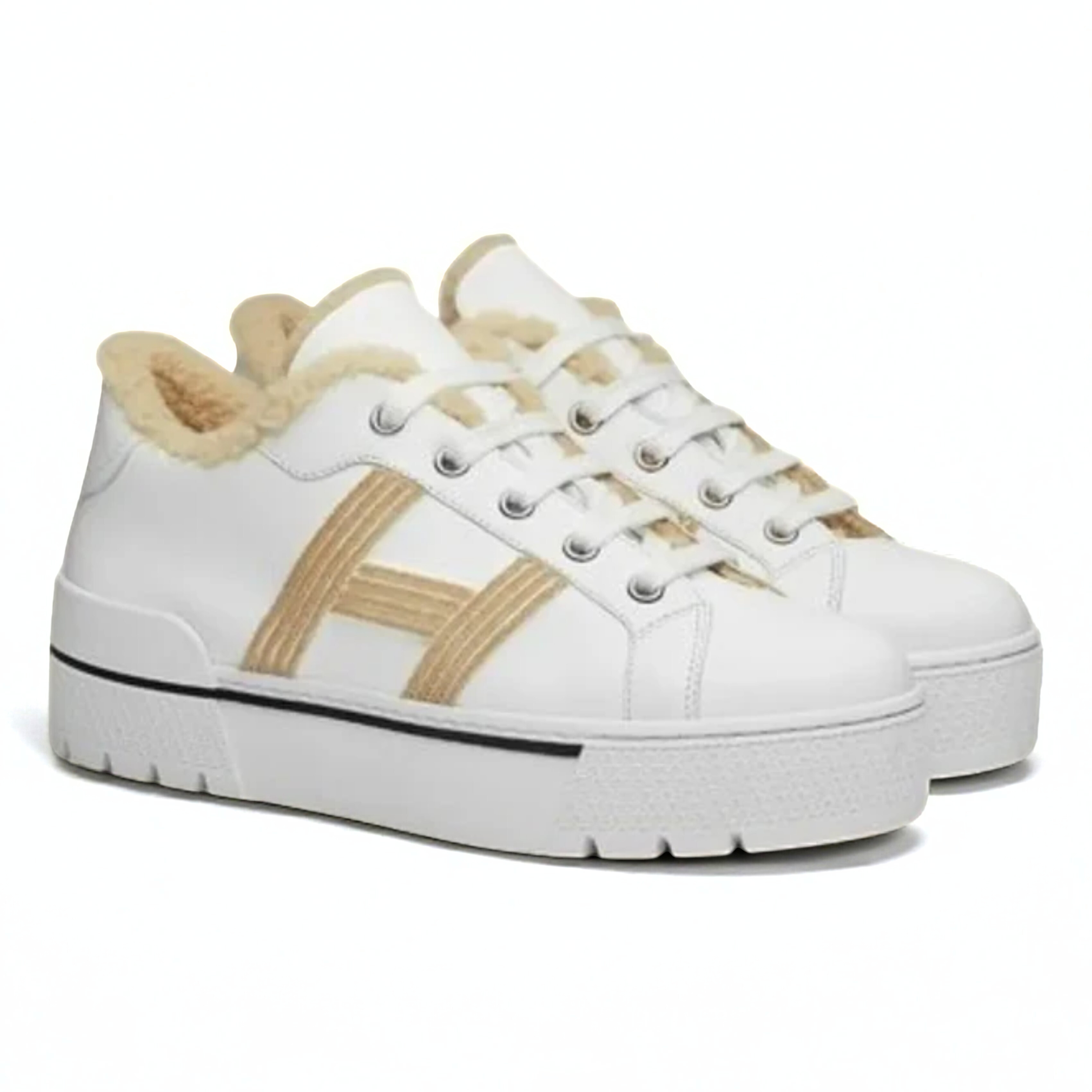 BNIB Hermes Dare Calfskin/Wool Skin Sneaker Size 38 In Blanc/Ecru White