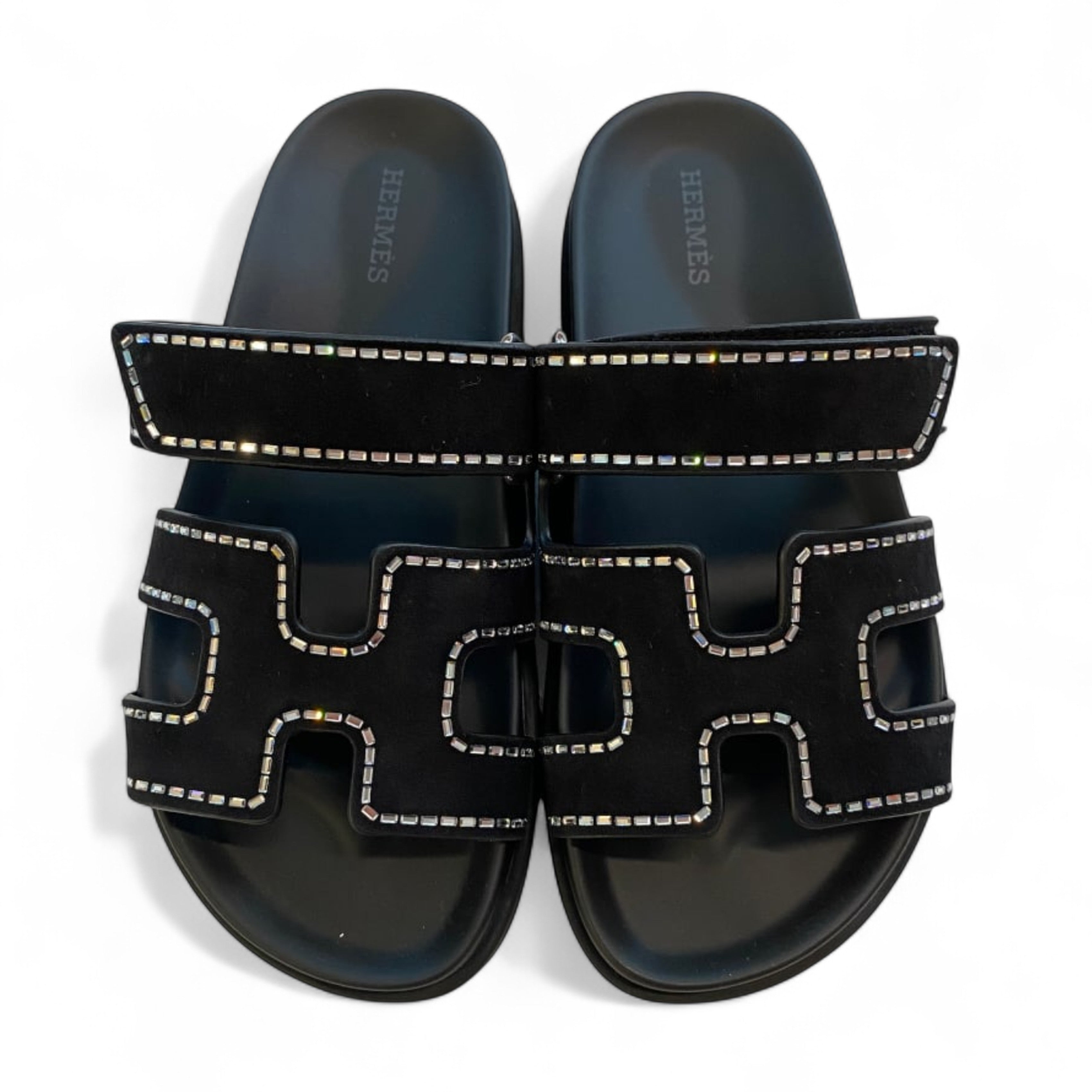 *BNIB* Hermes Womens Chypre Noir with Rhinestone Detail Calfskin Suede Size 37
