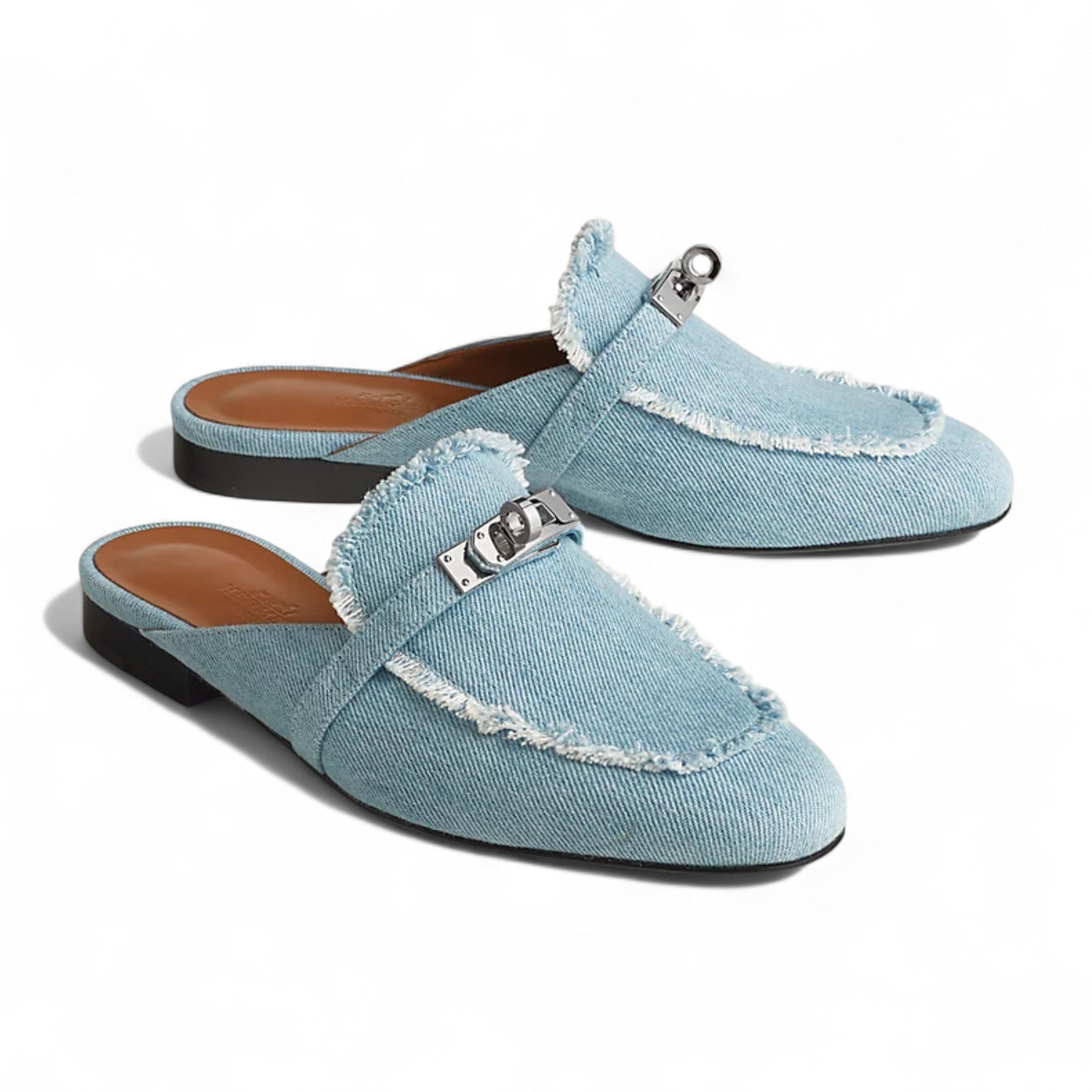BNIB Hermes Women's Oz Mule Canvas in Denim Blue Clair with Palladium Size 38