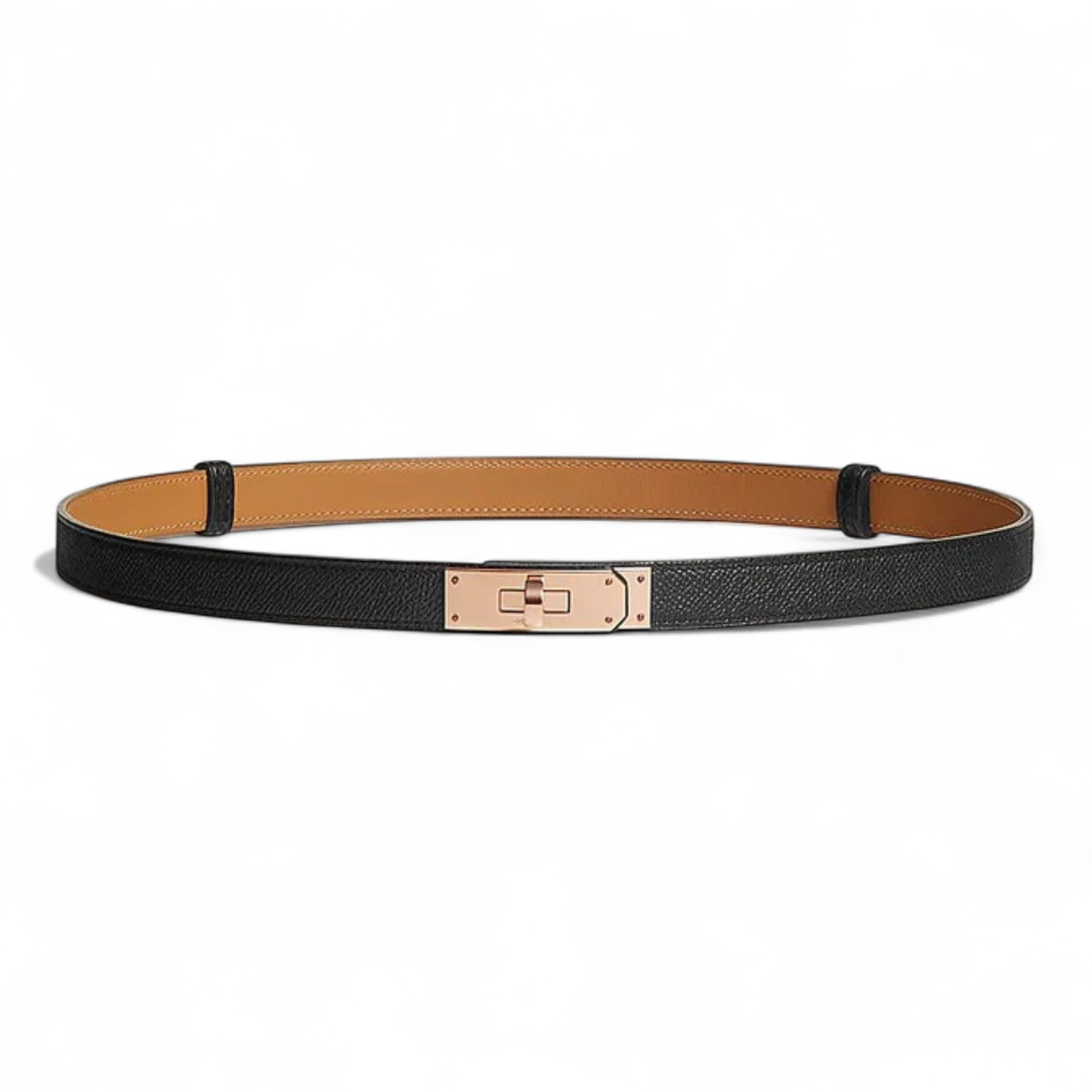 NEW Hermes Kelly Belt 18 Epsom Calfskin Black Rose Gold HW