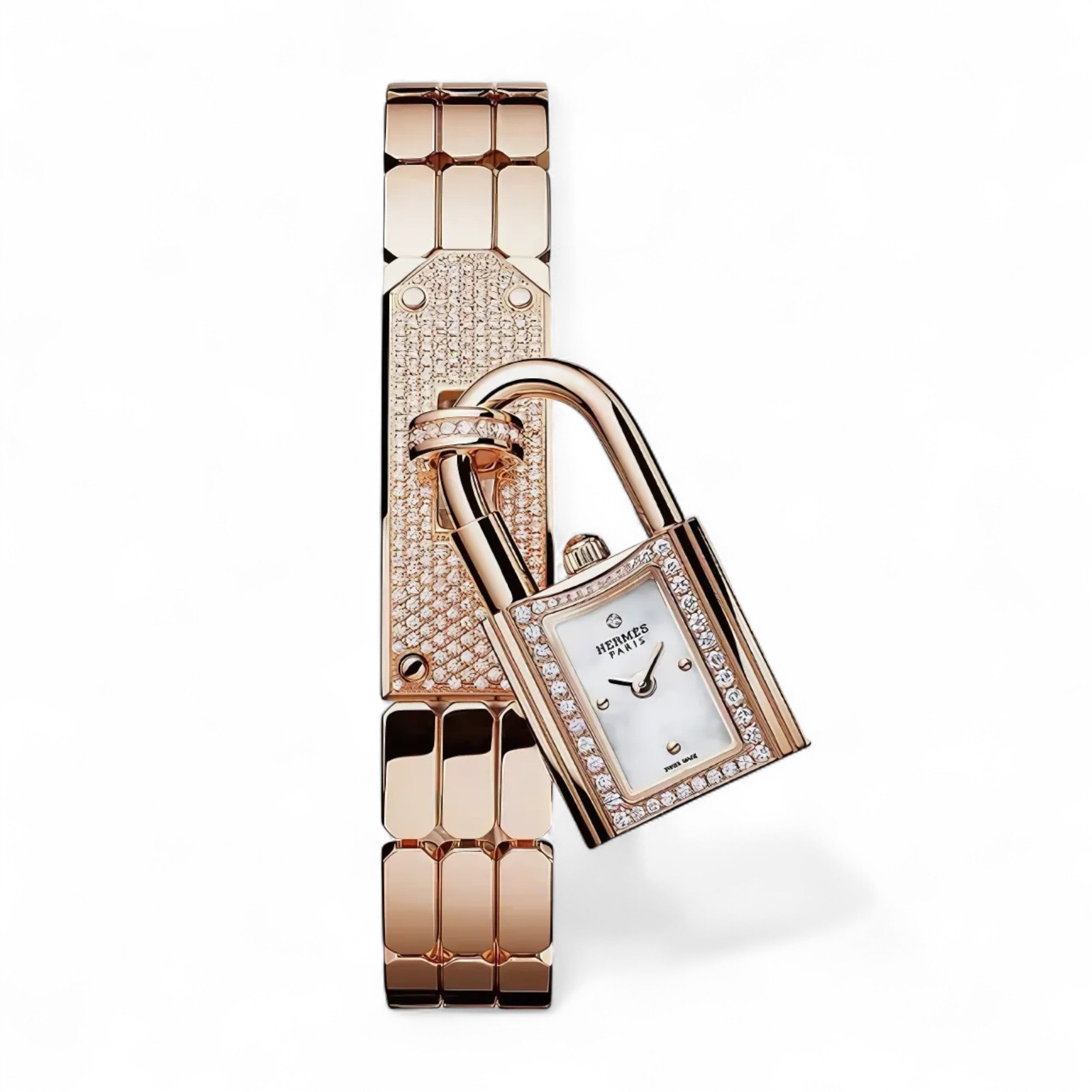 BNIB Hermes Mini Kelly Watch Rose Gold 16 mm With Diamond Set Over $40K Retail