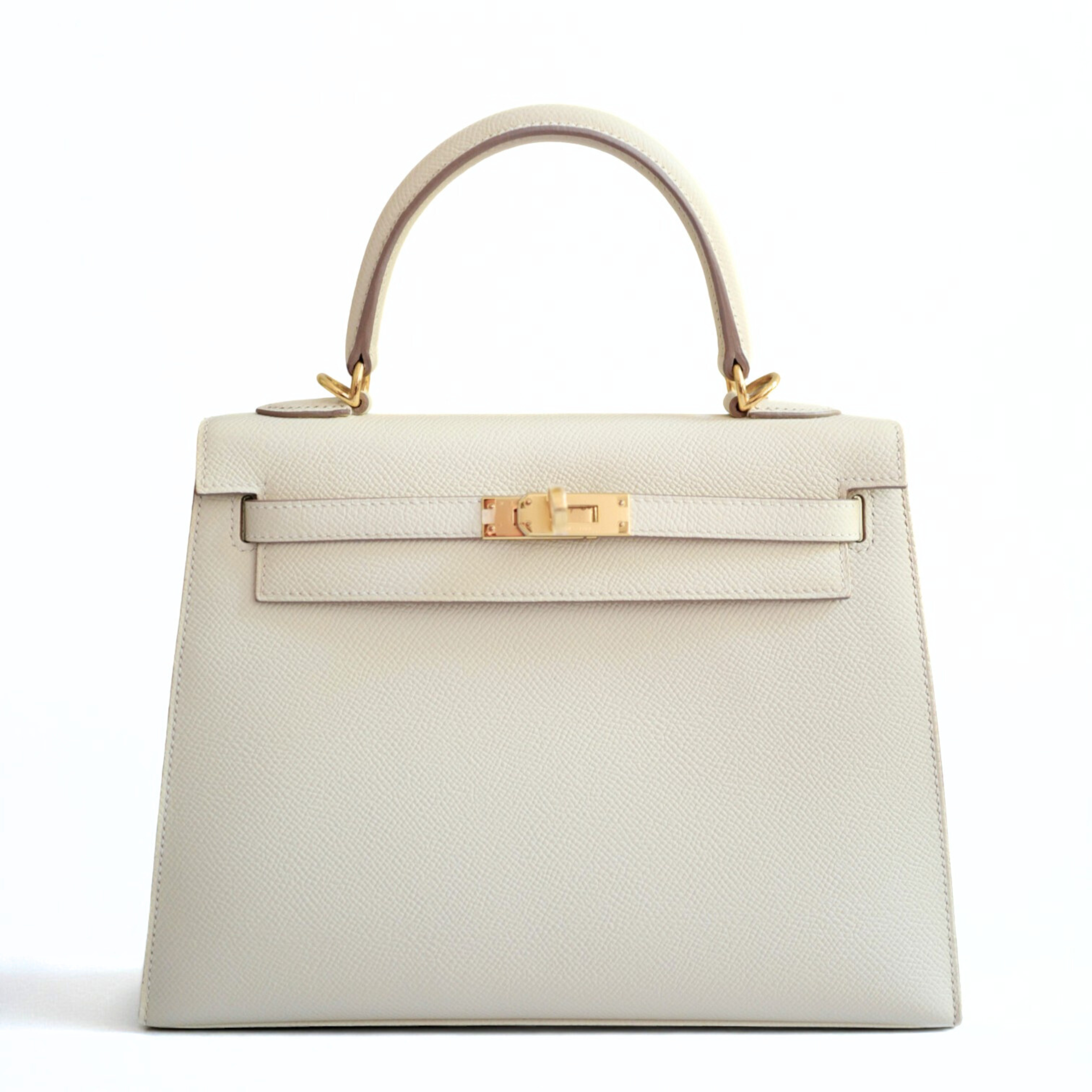 Hermès Kelly 25 Sellier Craie Epsom Leather with Gold Hardware Stamp U