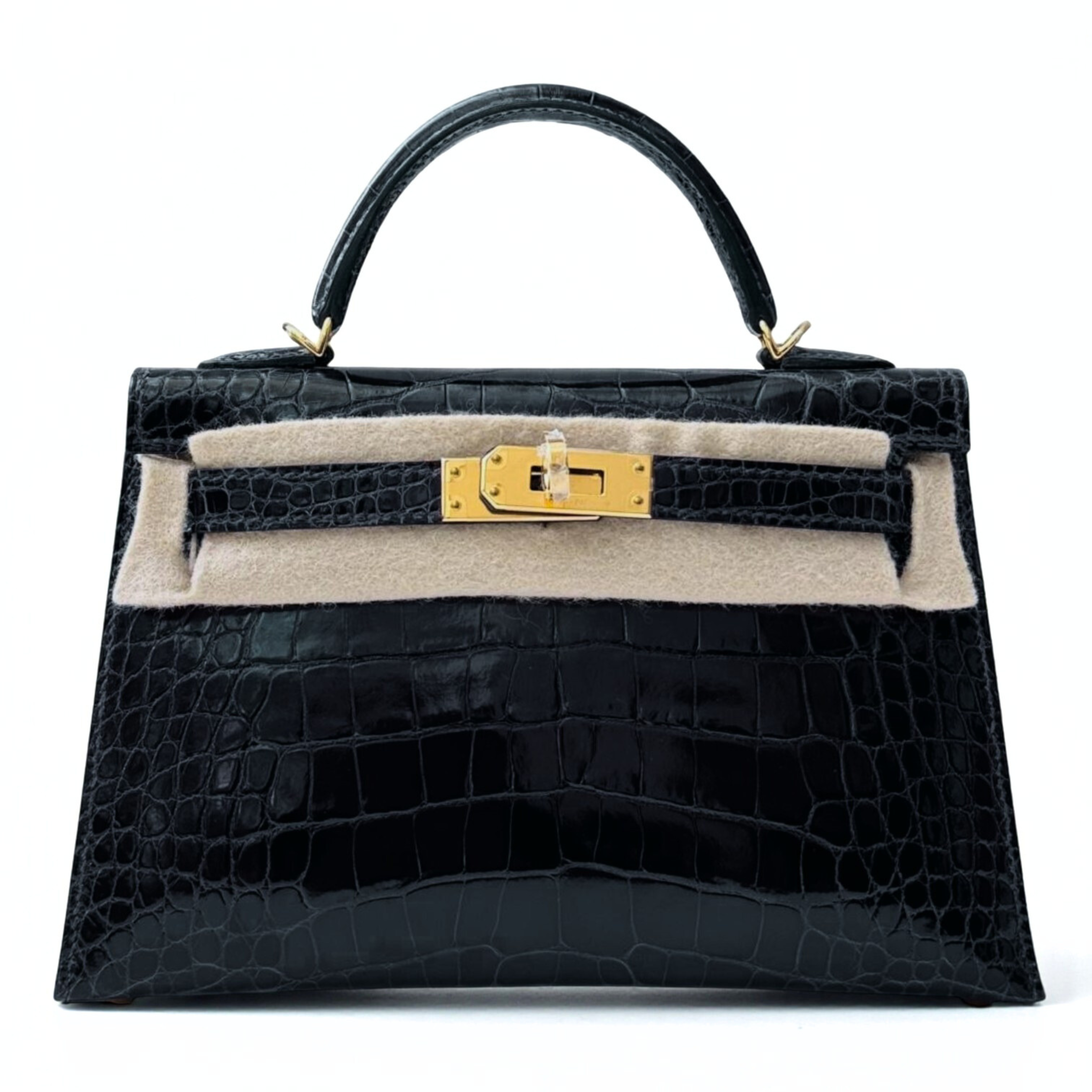 BNIB Hermes Mini Kelly Marine Shiny Alligator Gold Hardware