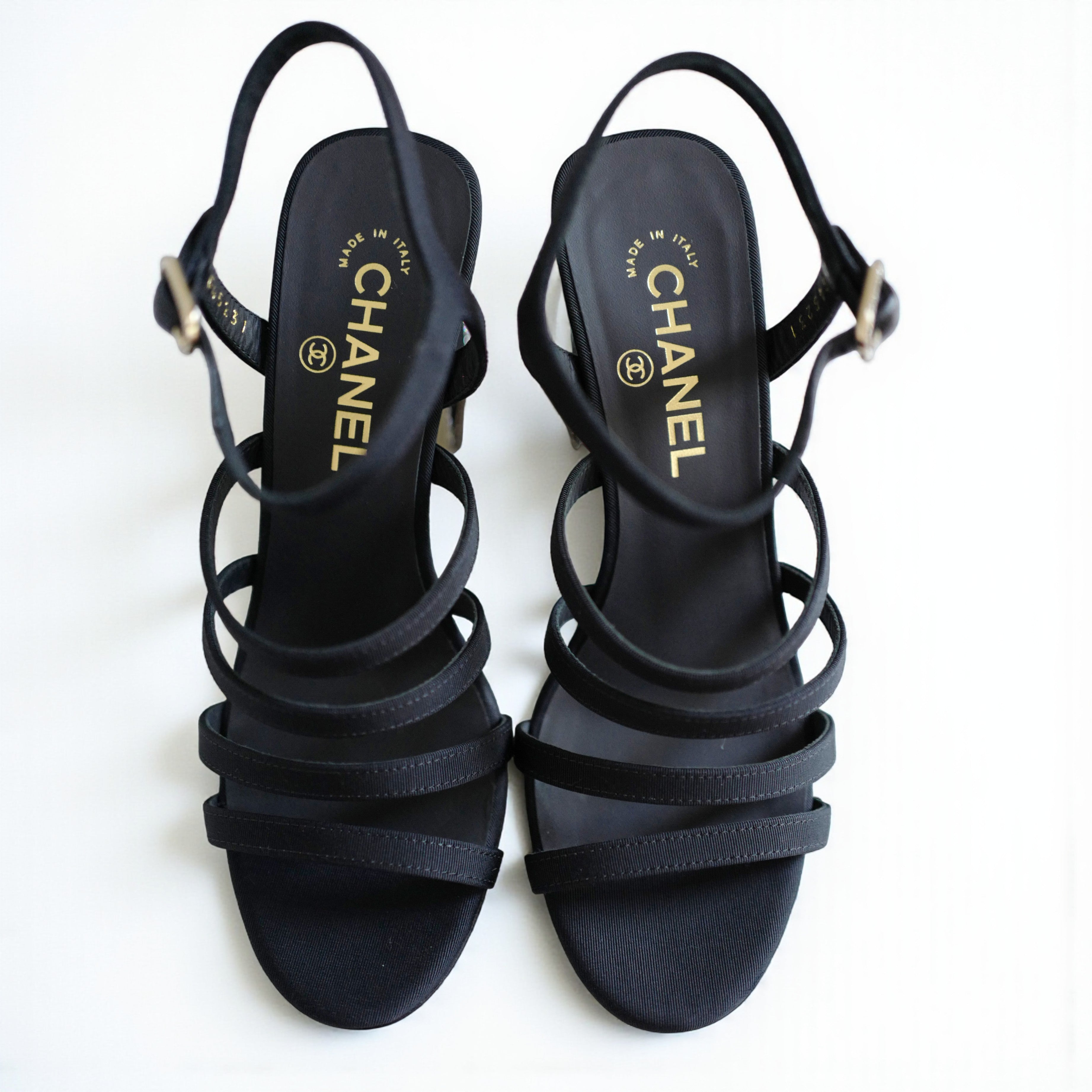 BNIB Chanel 24B Strappy Heels in Black with Crystals Rhinestone Heels size 38