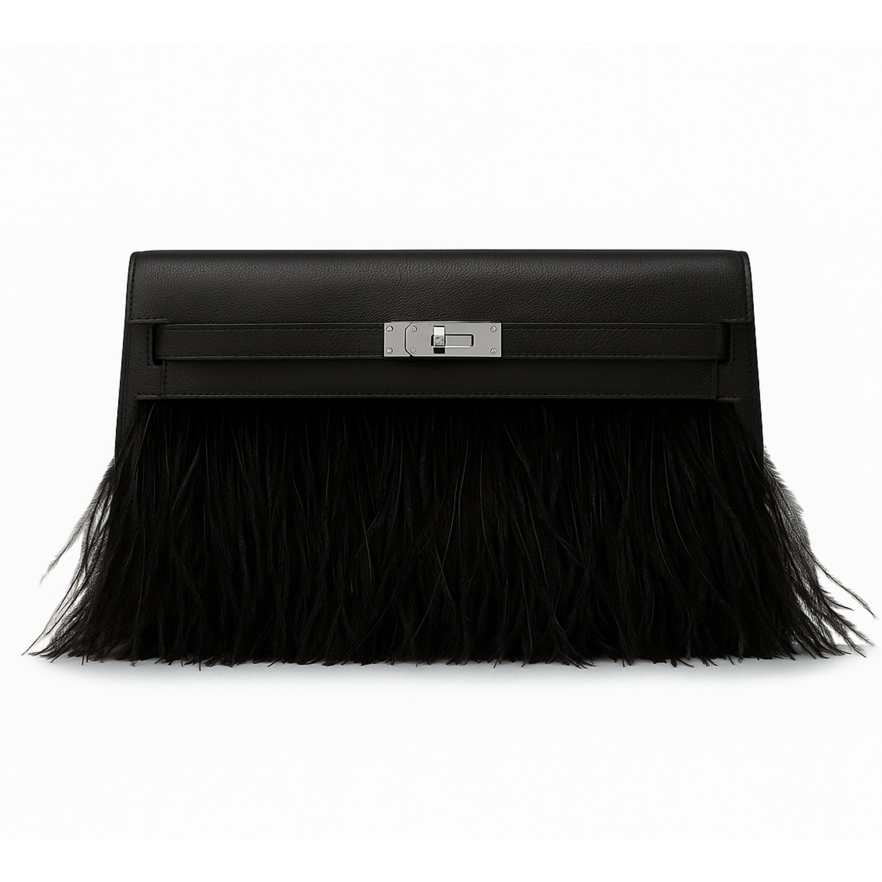 BNIB Hermes Kelly Elan Folie Black In Chevre Leather & Ostrich Feathers PHW