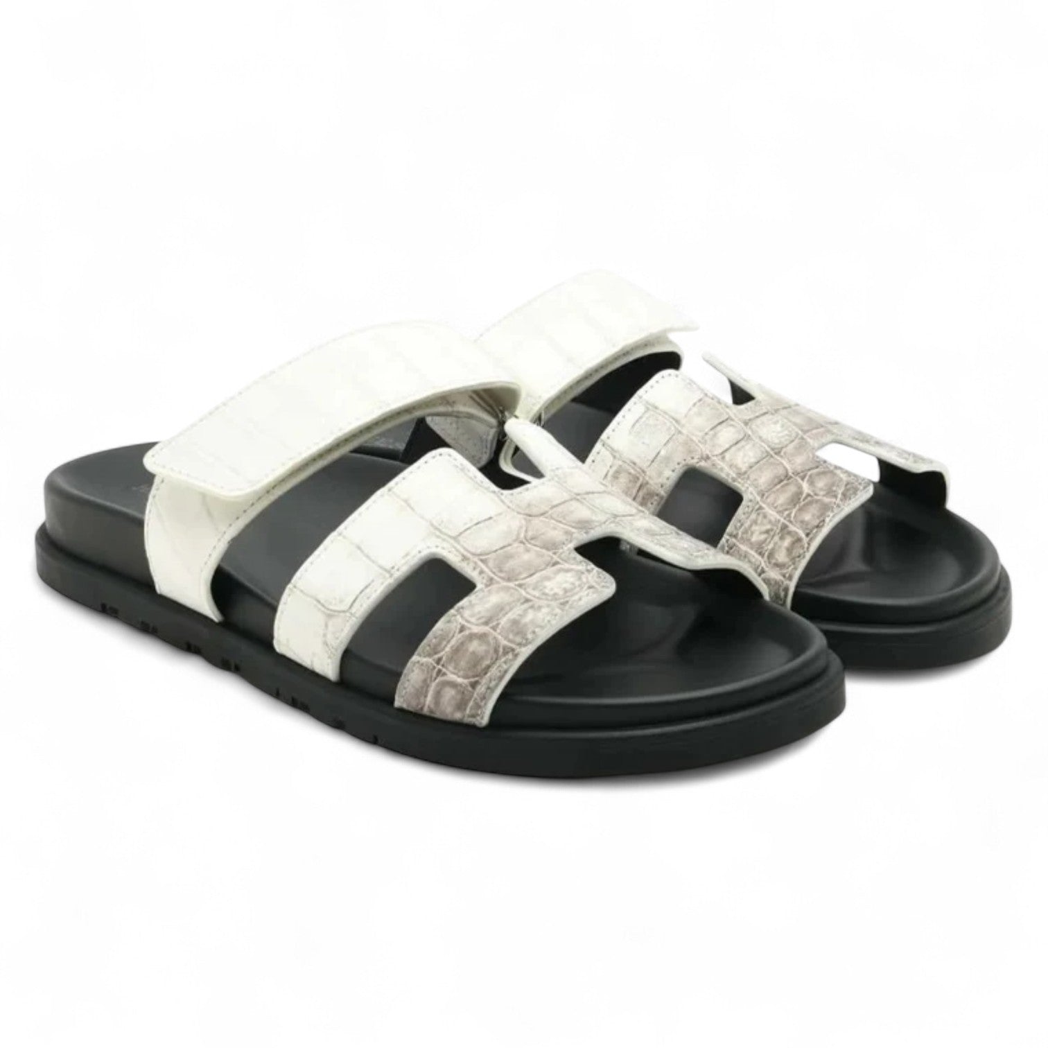 BNIB HERMÈS Chypre Sandals White Niloticus Crocodile Himalaya - Size 38