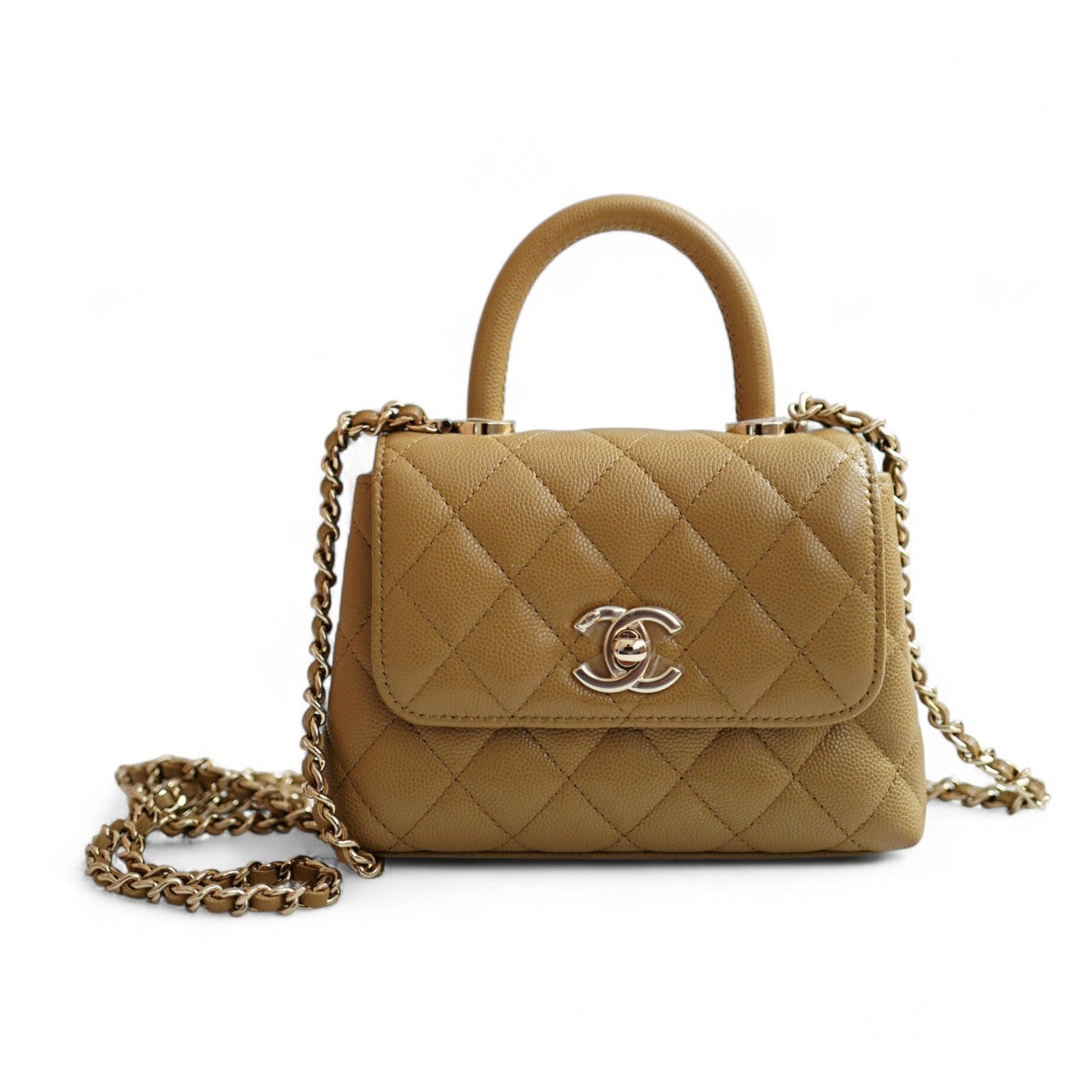 BNIB Chanel 25B Nano Coco Handle Bag – Dark Beige Caviar Leather Champagne Gold Hw