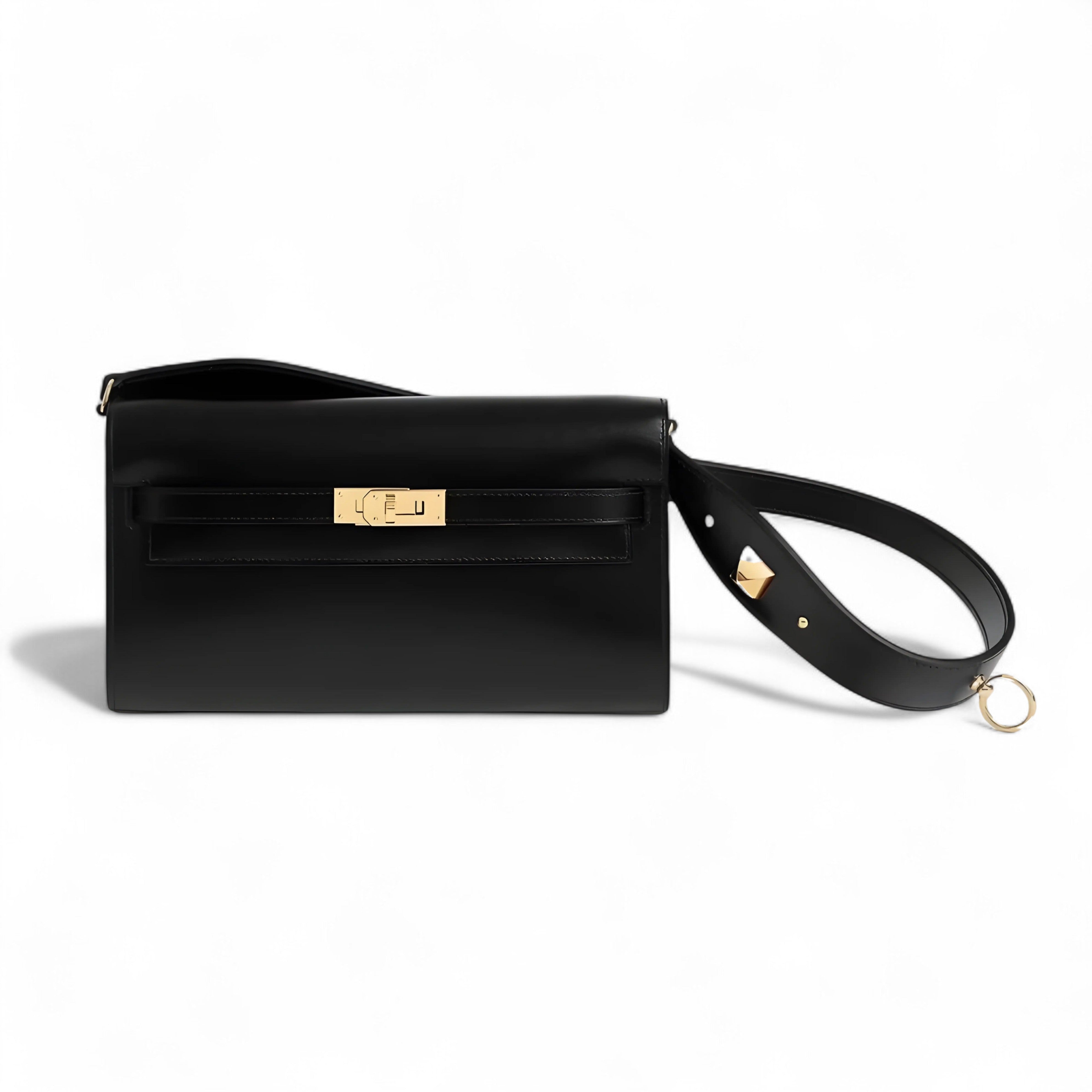 BNIB Hermes Sac Kelly To Go Rock Veau Box in Noir Black Gold HW Runway Limited
