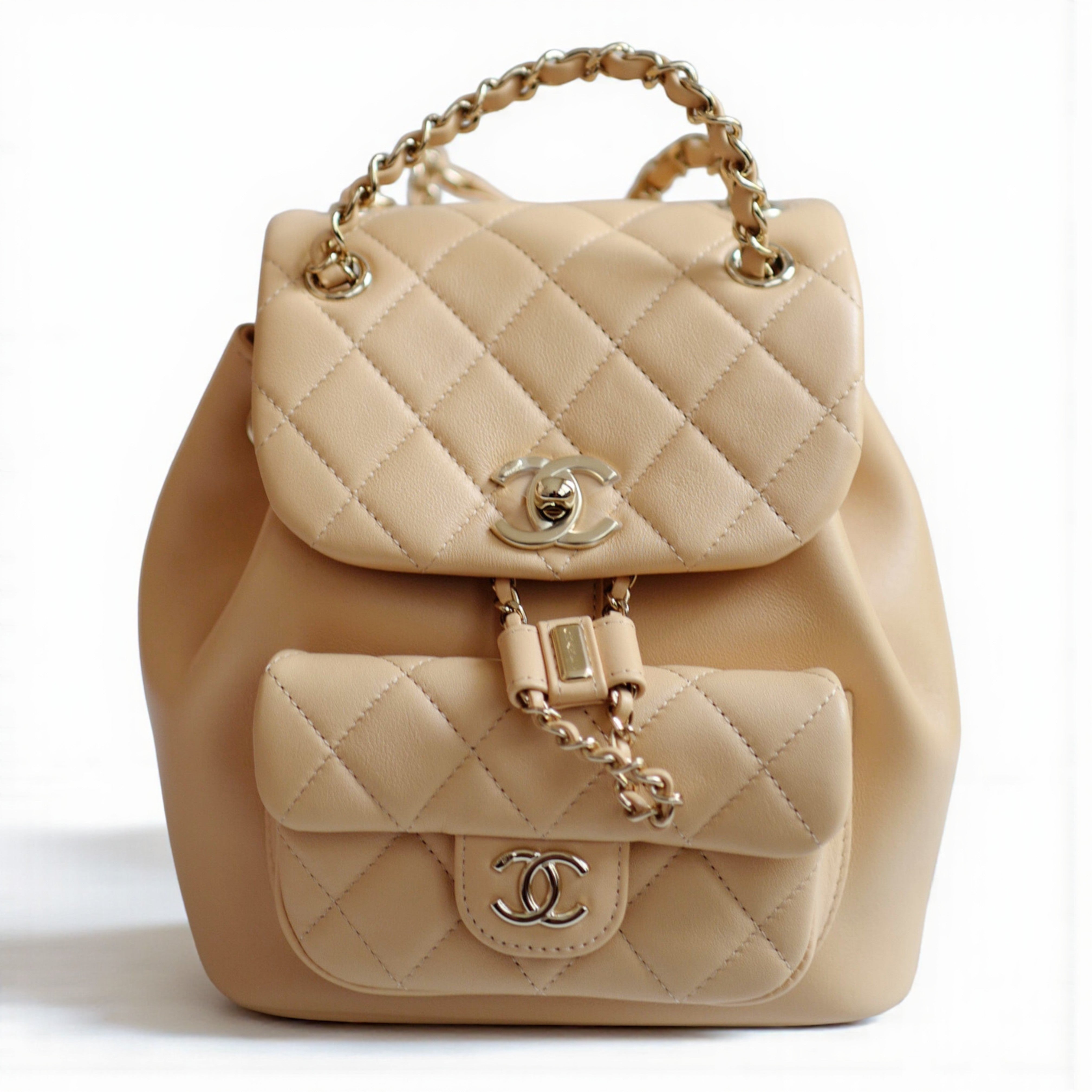 BNIB Chanel Duma Quilted Leather Backpack In Beige With Gold Hardware