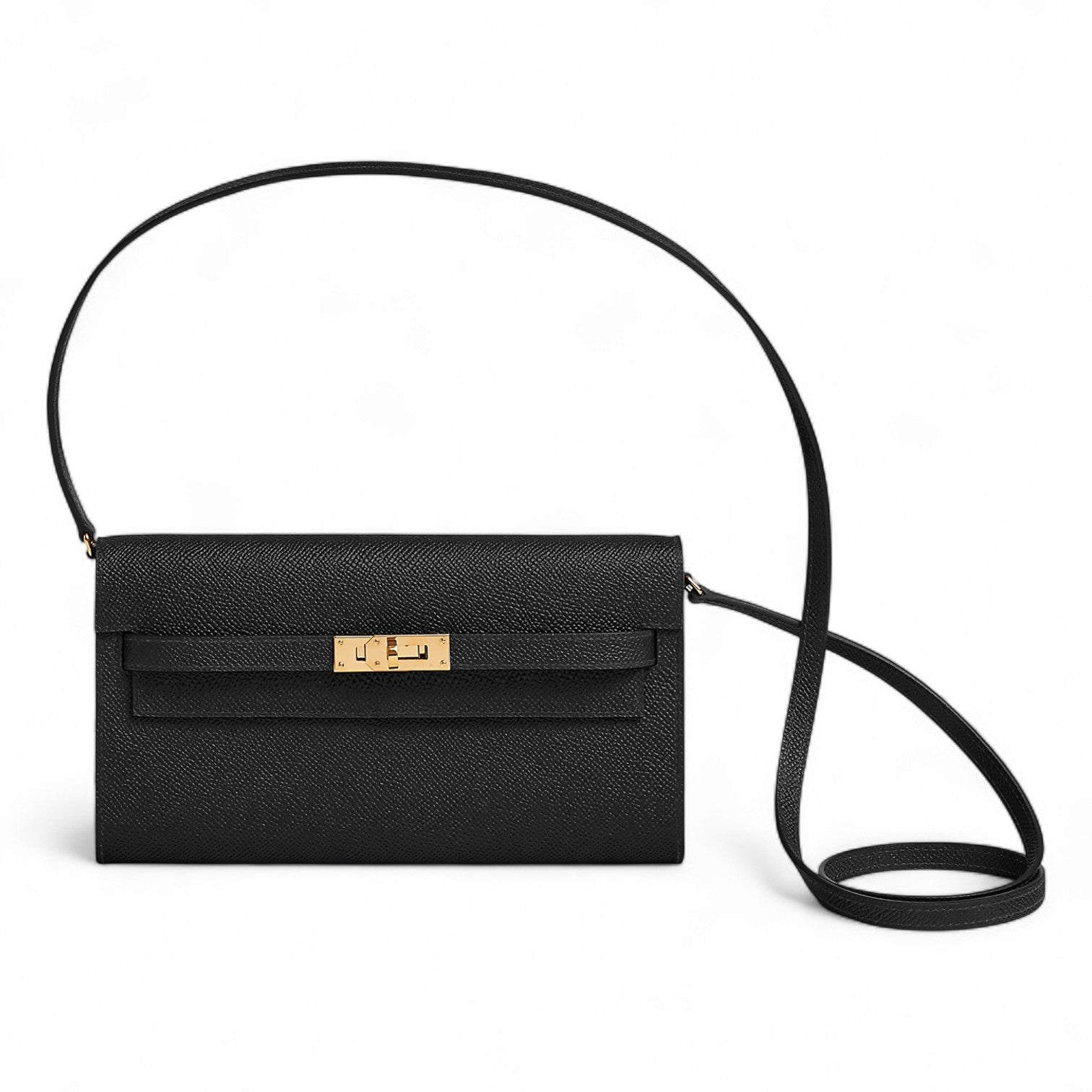 Hermes Sac Kelly To Go with crossbody strap in Black Epsom Gold HW