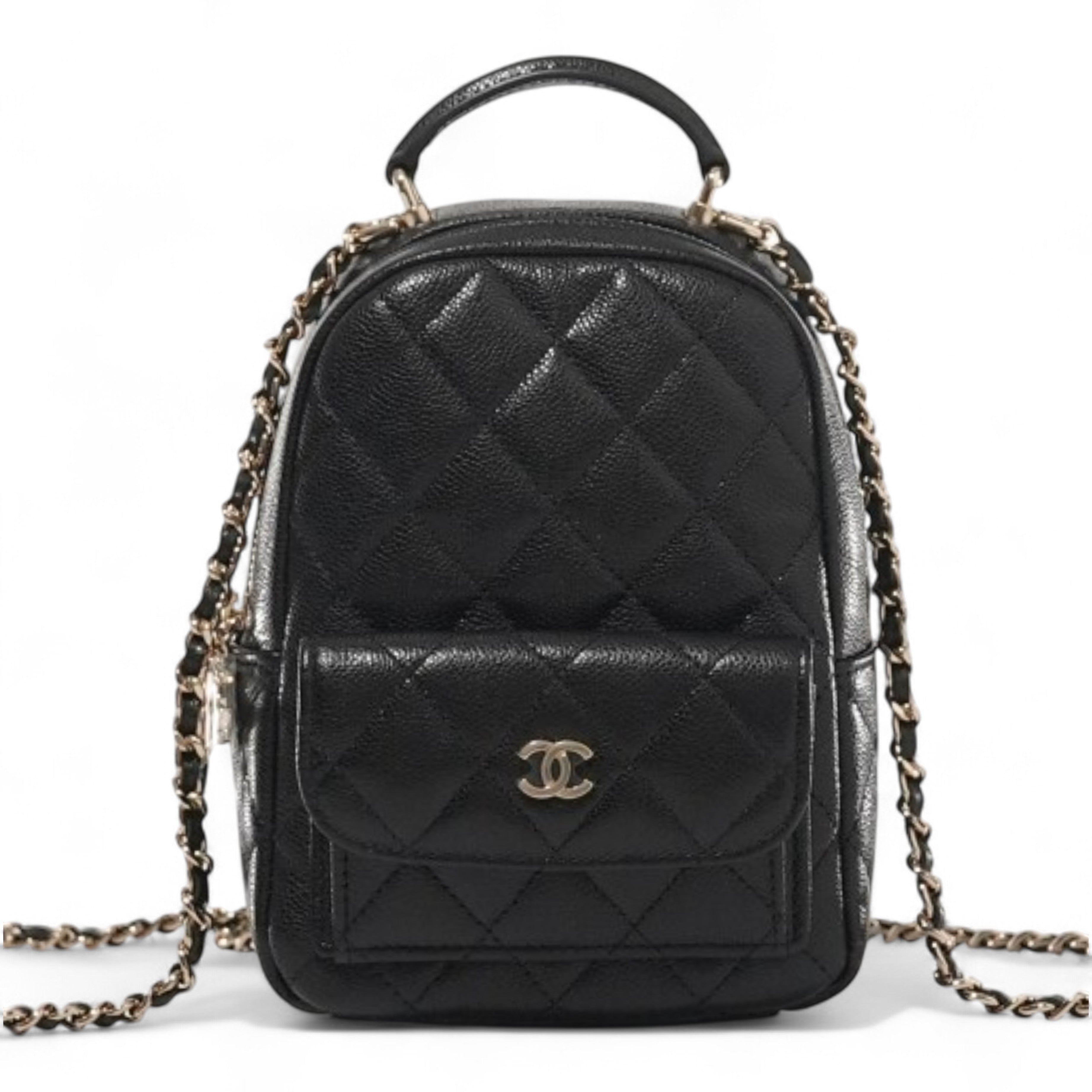BNIB Chanel 24C Mini Backpack in Black Grained Leather with Light Gold HW