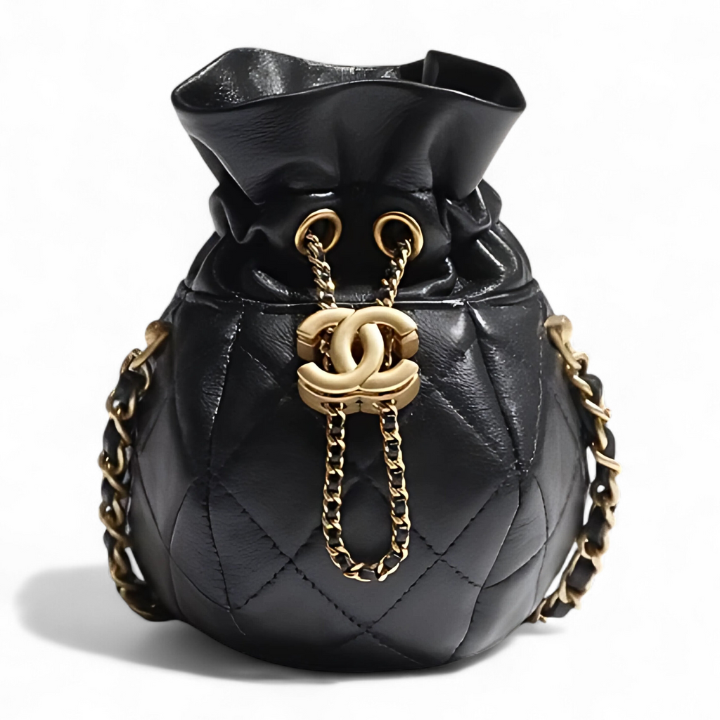 BNIB Chanel 23S Black Shiny Lambskin Clutch with Chain in Gold Hardwar