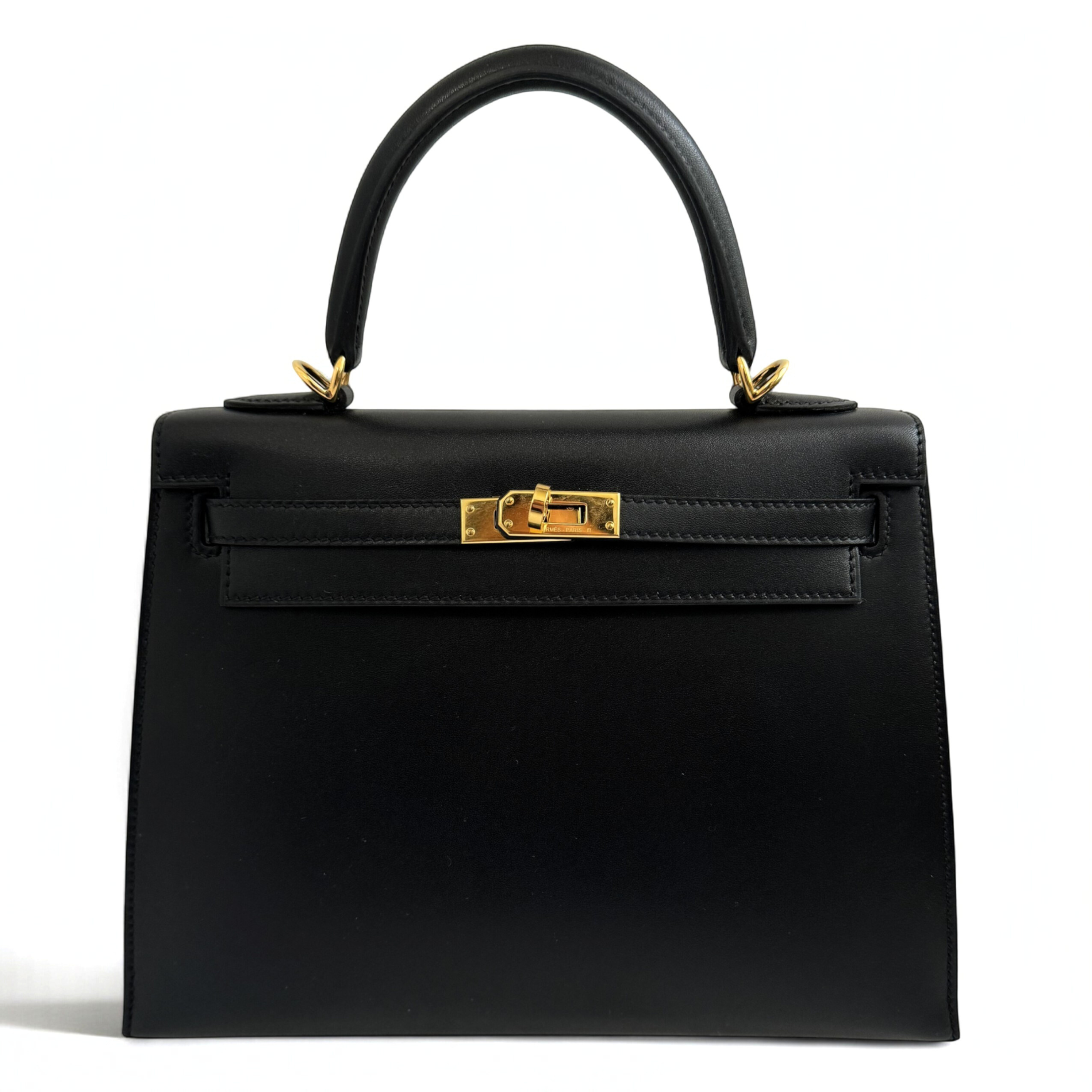 Hermes Kelly 25 Black Tadelakh Sellier Gold HW Complete Original Receipt NEW