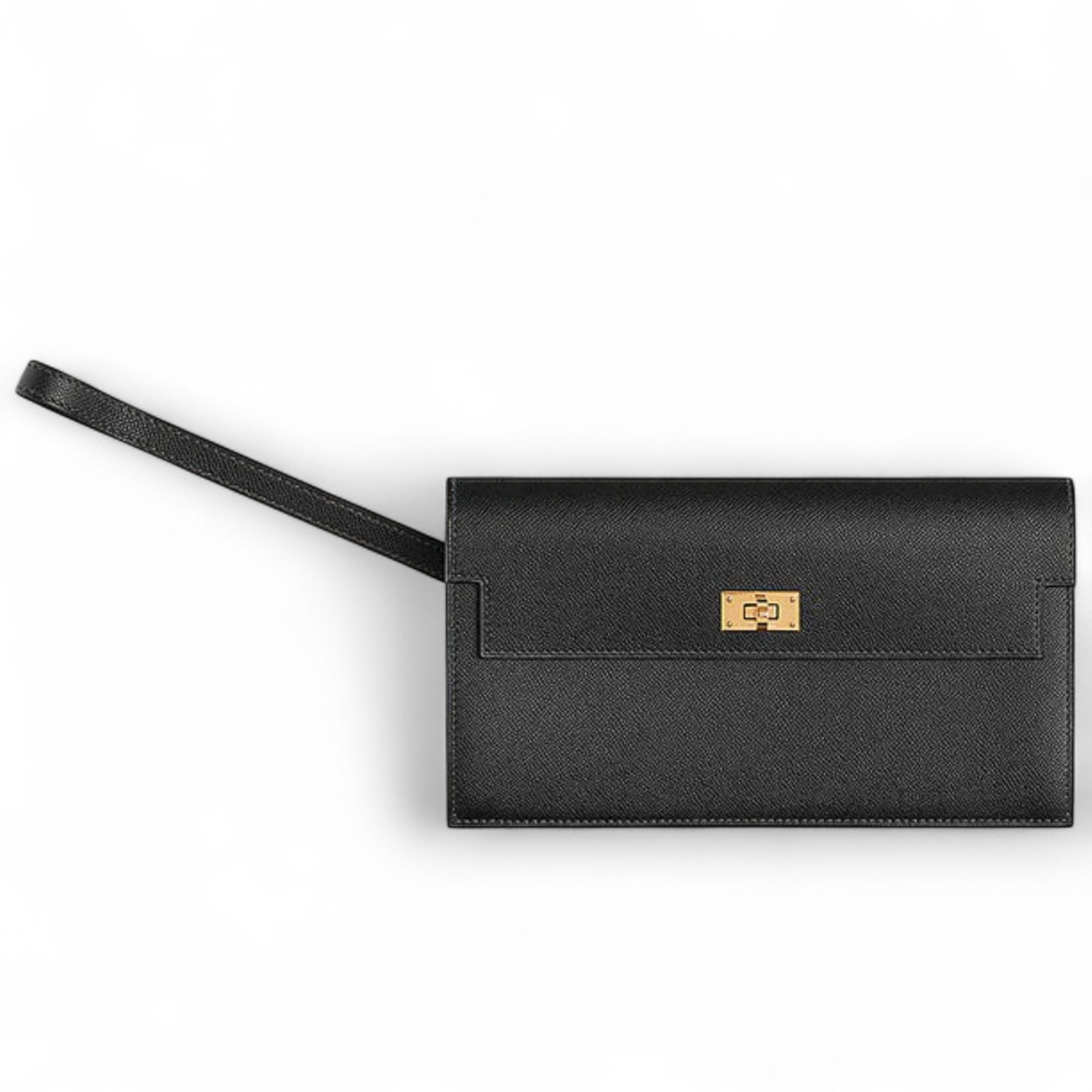 BNIB HERMES Kelly Pocket Long Wallet Noir/Black Veau Madame GHW
