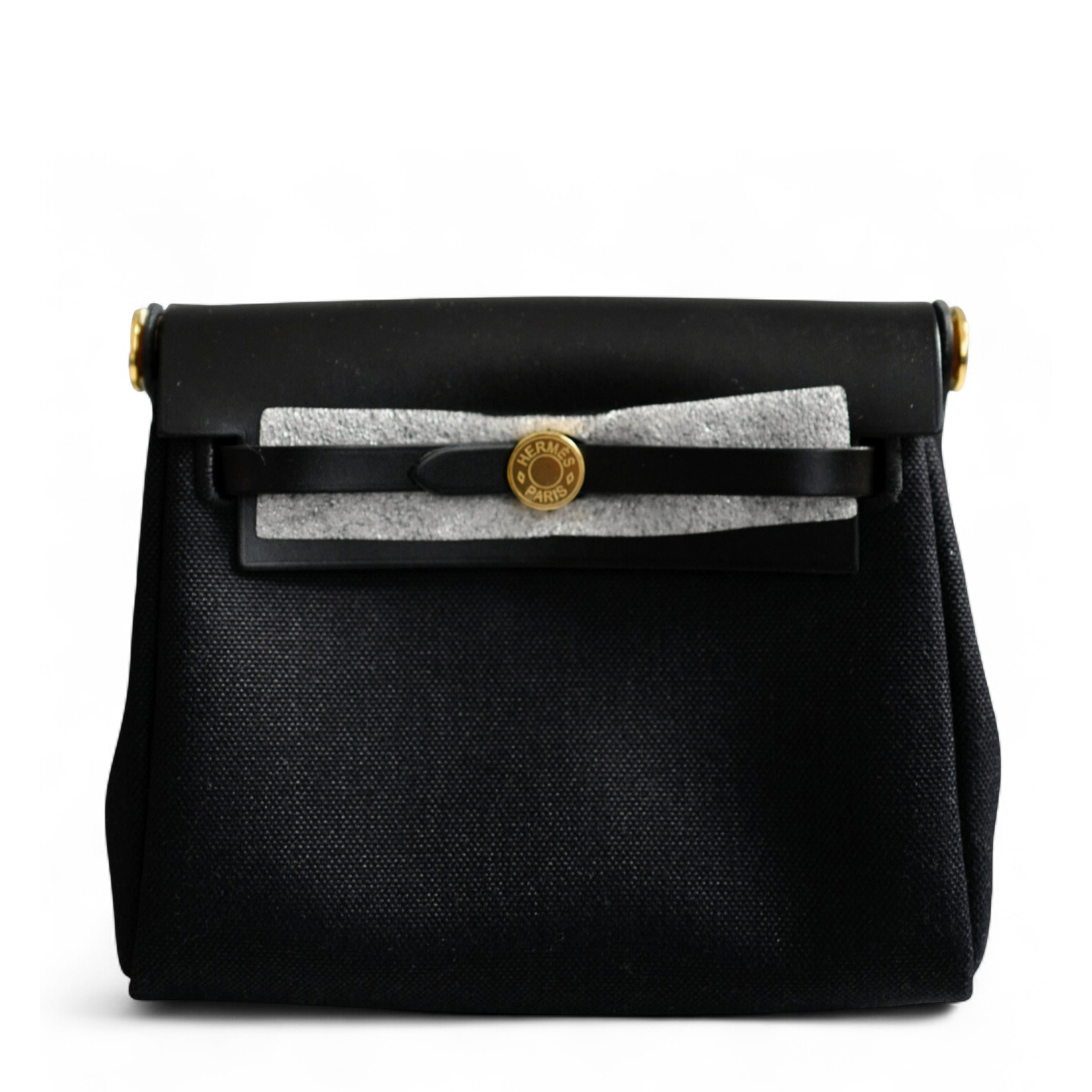 BNIB Hermes Mini Herbag Noir Black / Black With Gold Hardware W New