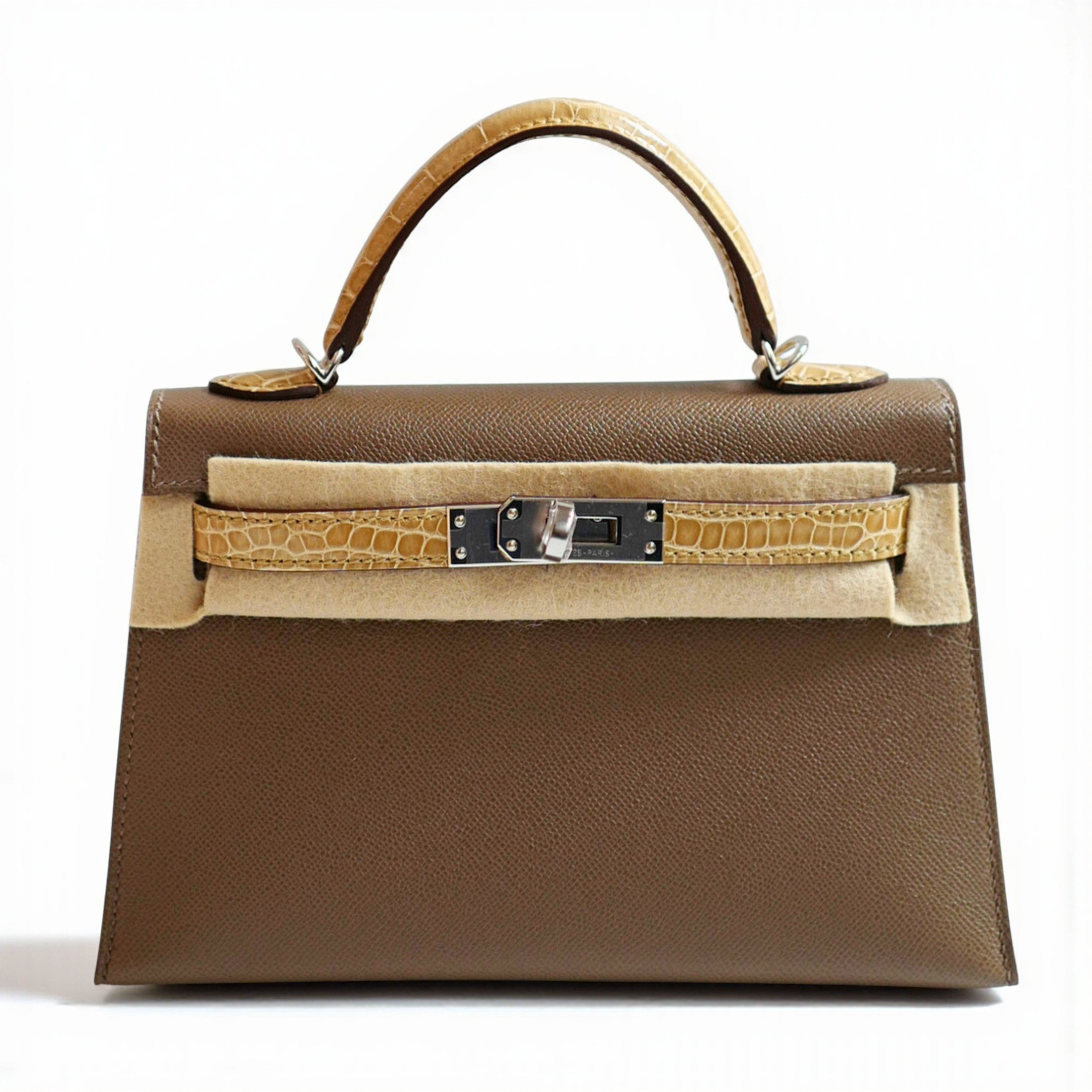 BNIB Hermes Mini Kelly touch Madame calfskin pol alli Etoupe beige phw