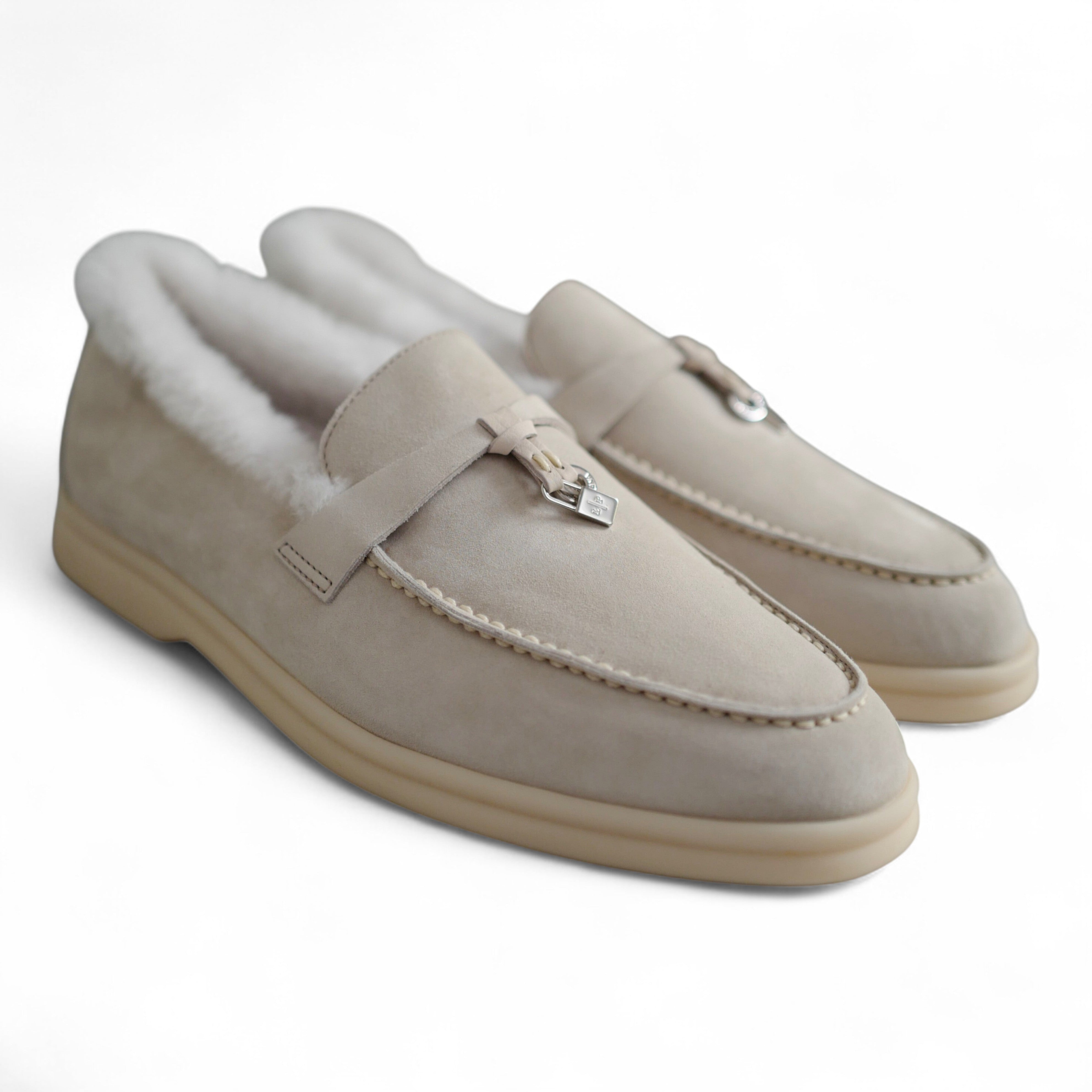 BNIB Loro Piana Summer Charms Walk Loafers In Shearling Powder Pearl size 37.5
