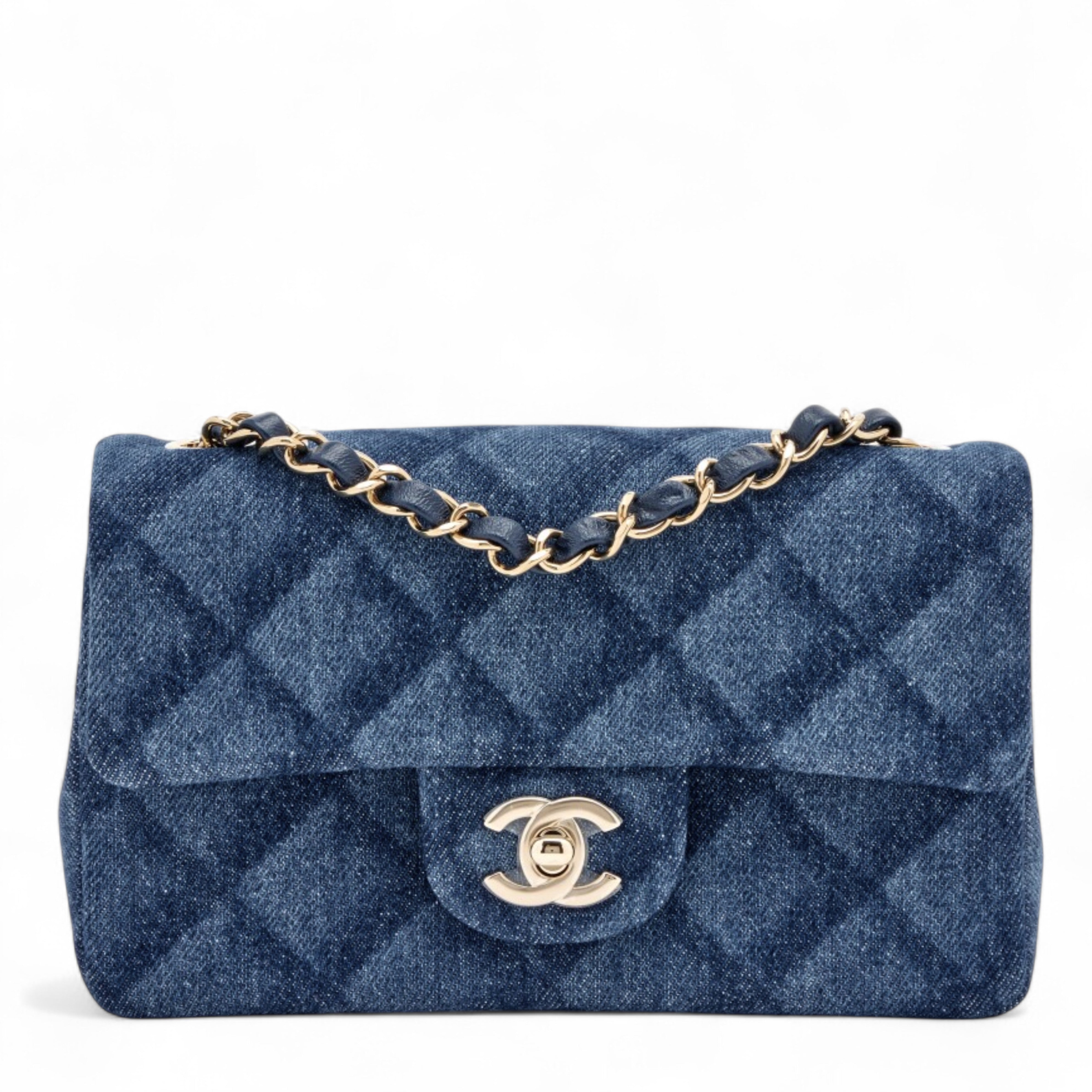 BNIB Chanel 25c Classic Mini Flap Bag in Denim Dark Blue ghw